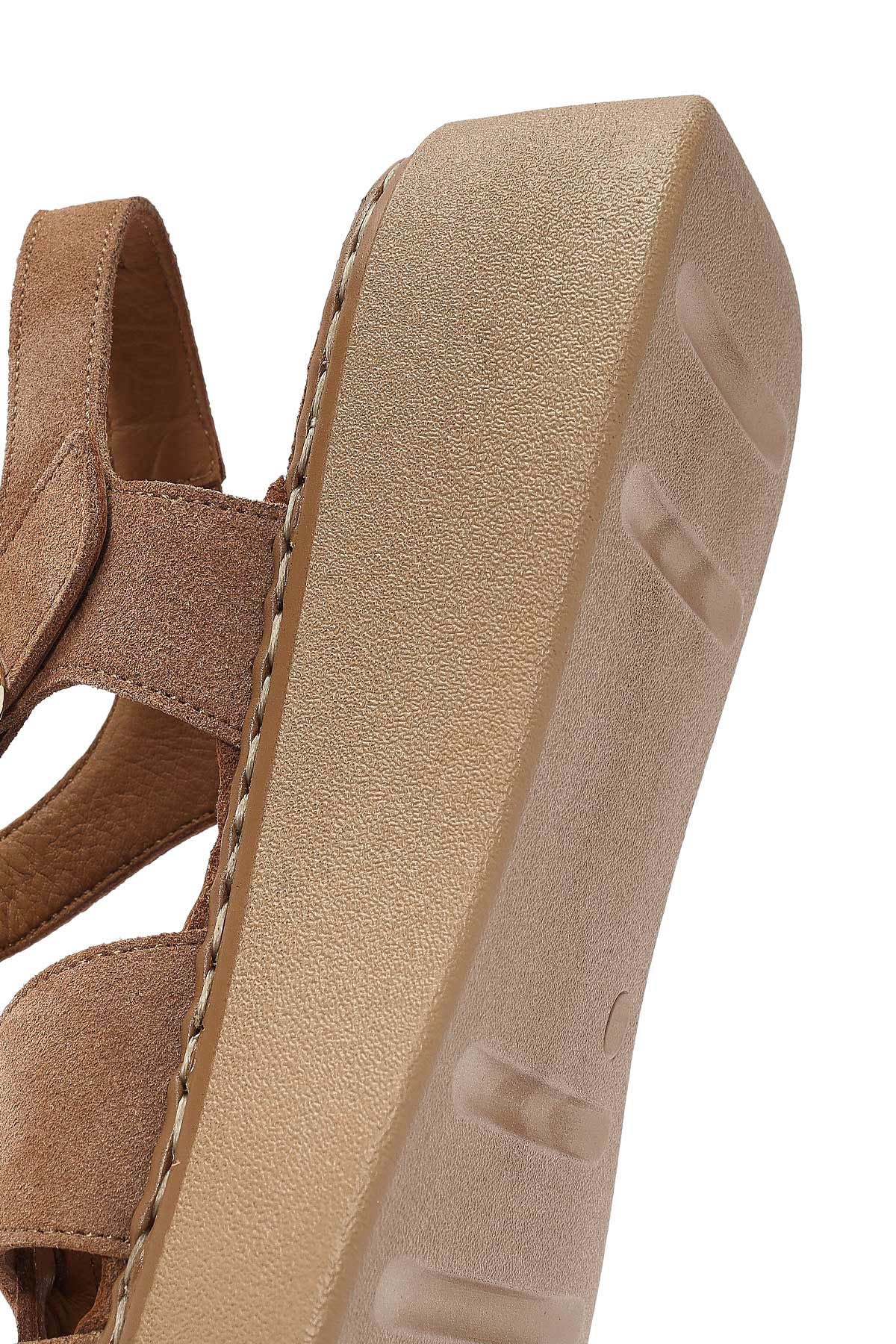 Kadın Pudra Bilekten Tokalı Kalın Tabanlı Süet Deri Comfort Sandalet - Image 10