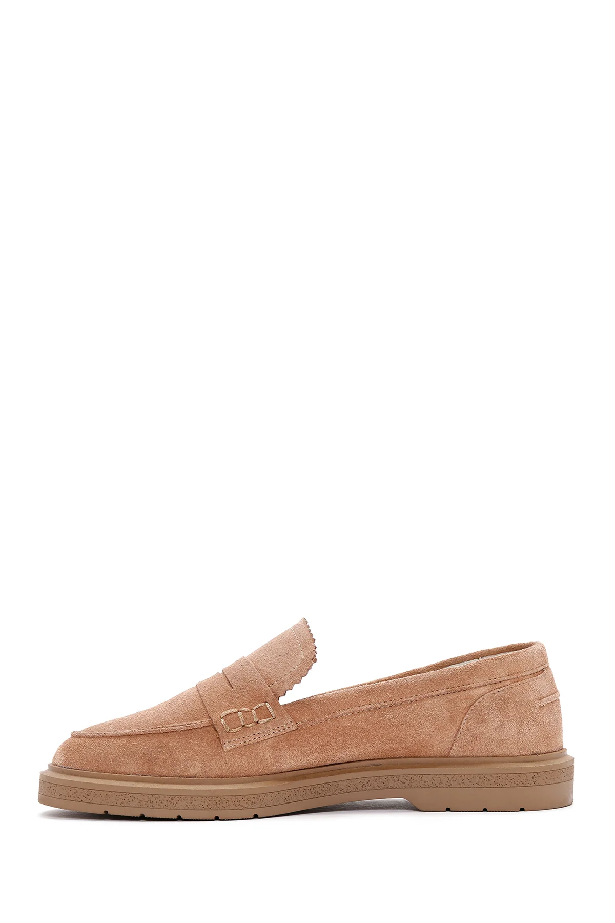 Kadın Pudra Süet Deri Maskülen Loafer - Image 2