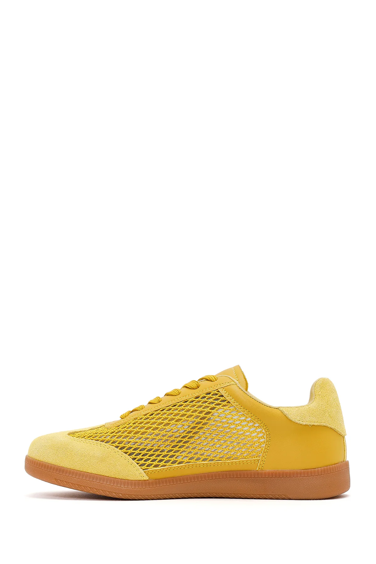Kadın Sarı Bağcıklı Fileli Süet Deri Sneaker - Image 4