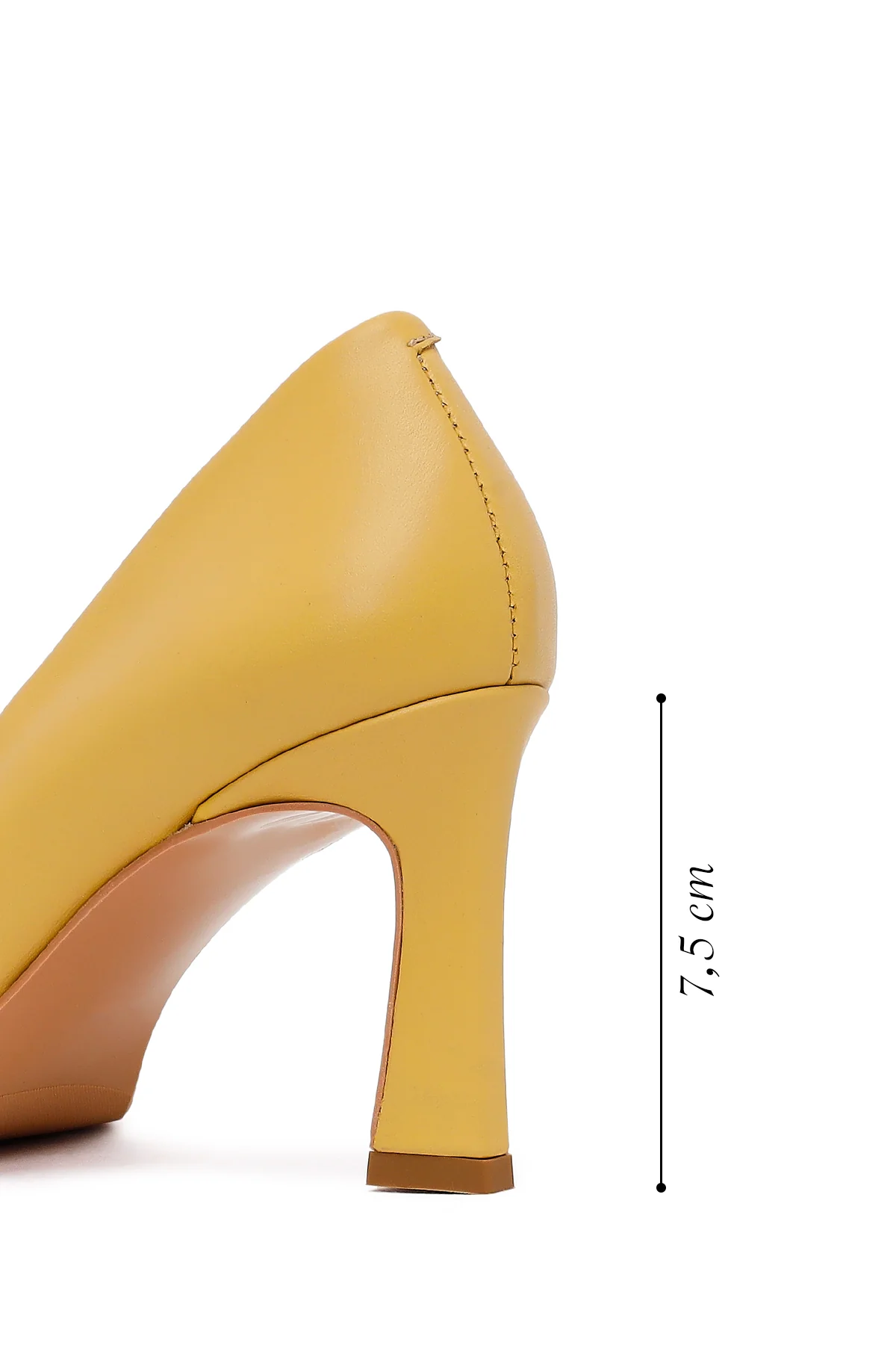 Kadın Sarı Kalın Topuklu Deri Stiletto - Image 4