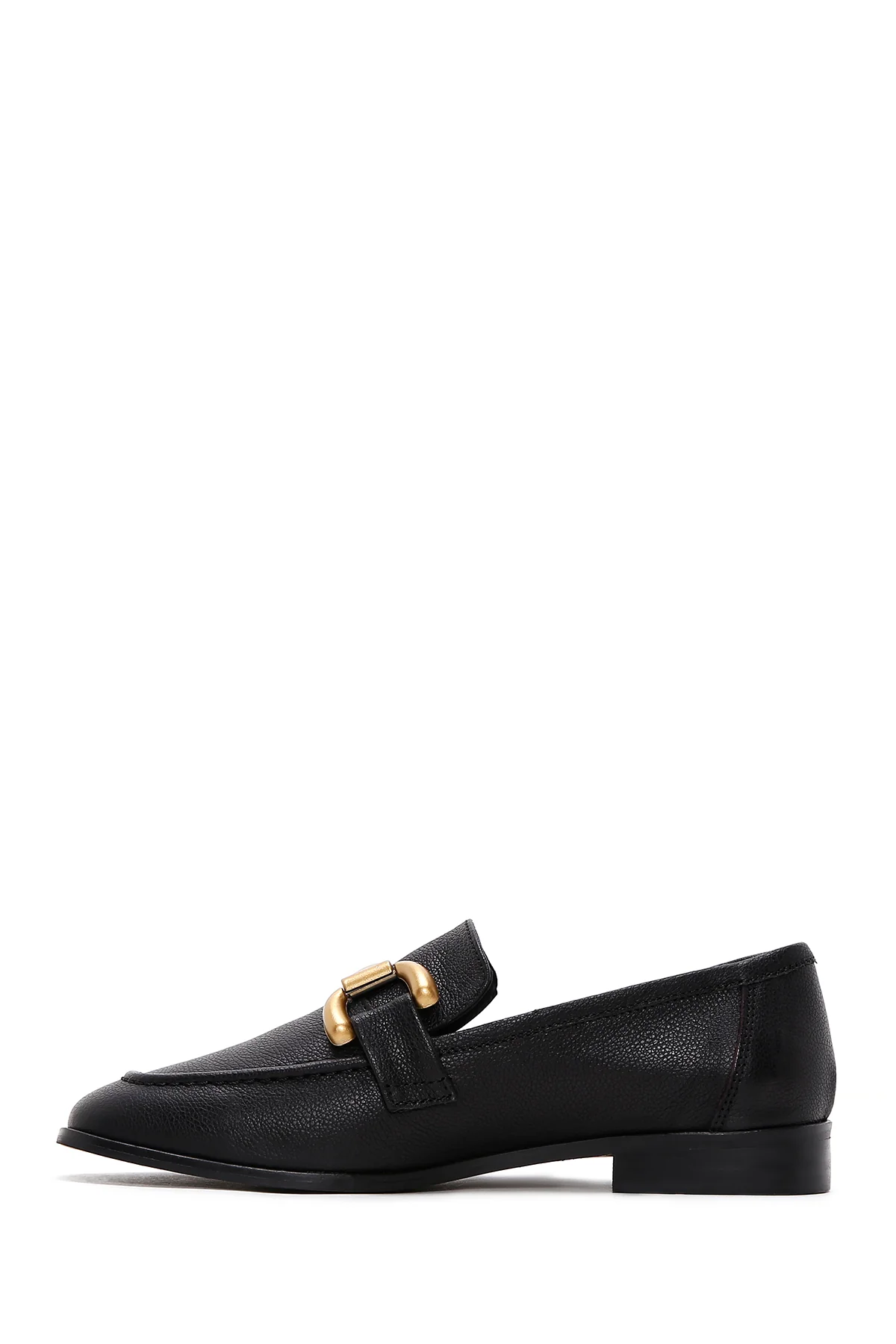 Kadın Siyah Aksesuar Detaylı Deri Maskülen Loafer - Image 2