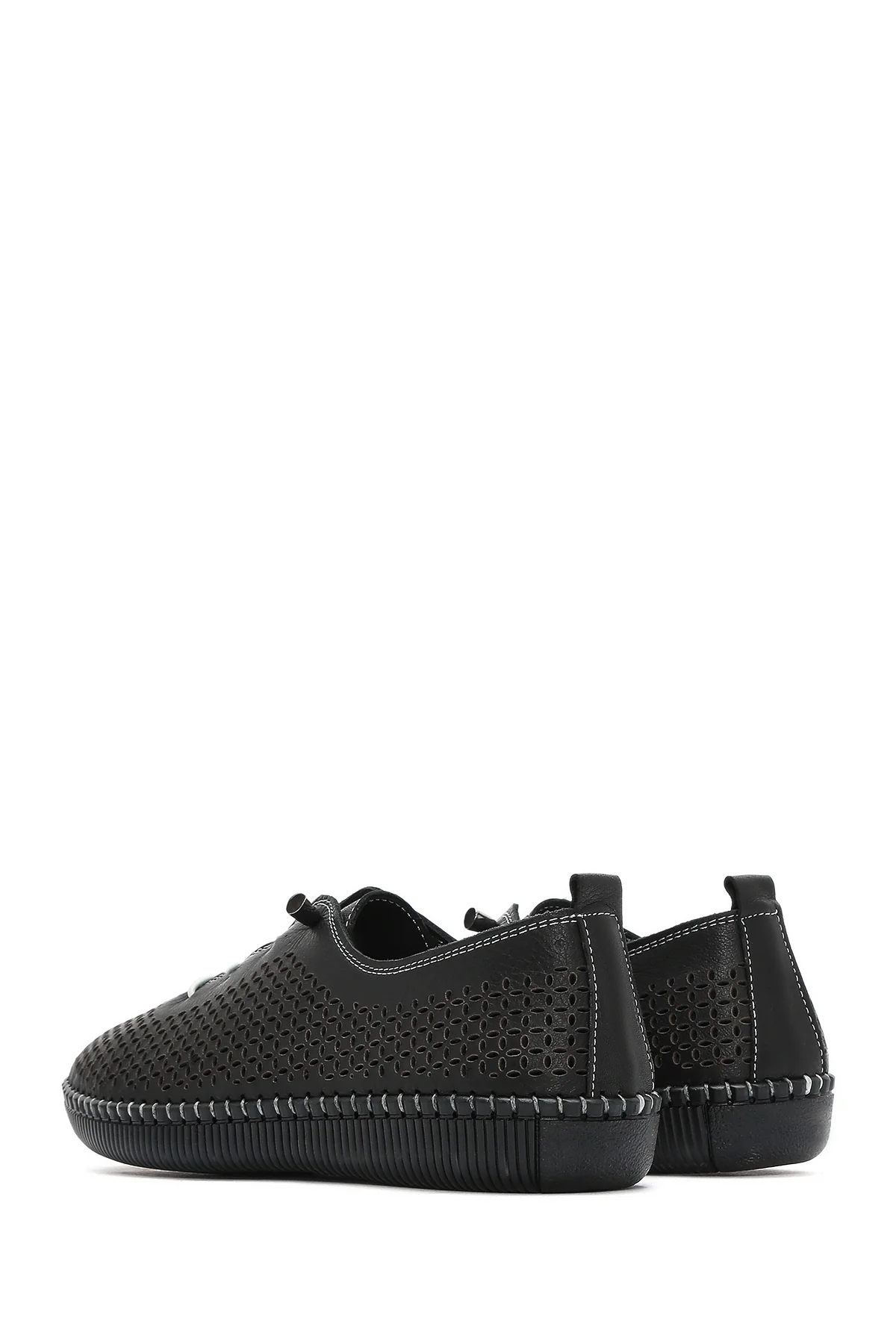 Kadın Siyah Bağcıklı Deri Comfort Loafer - Image 5