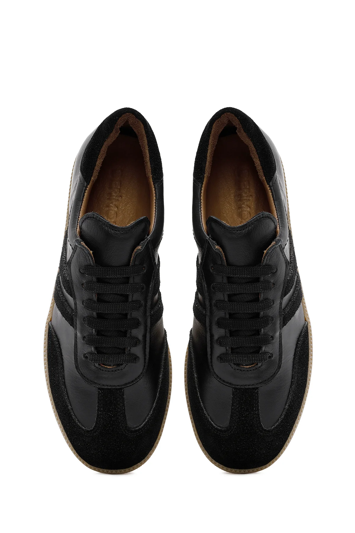 Kadın Siyah Bağcıklı Deri Sneaker - Image 7