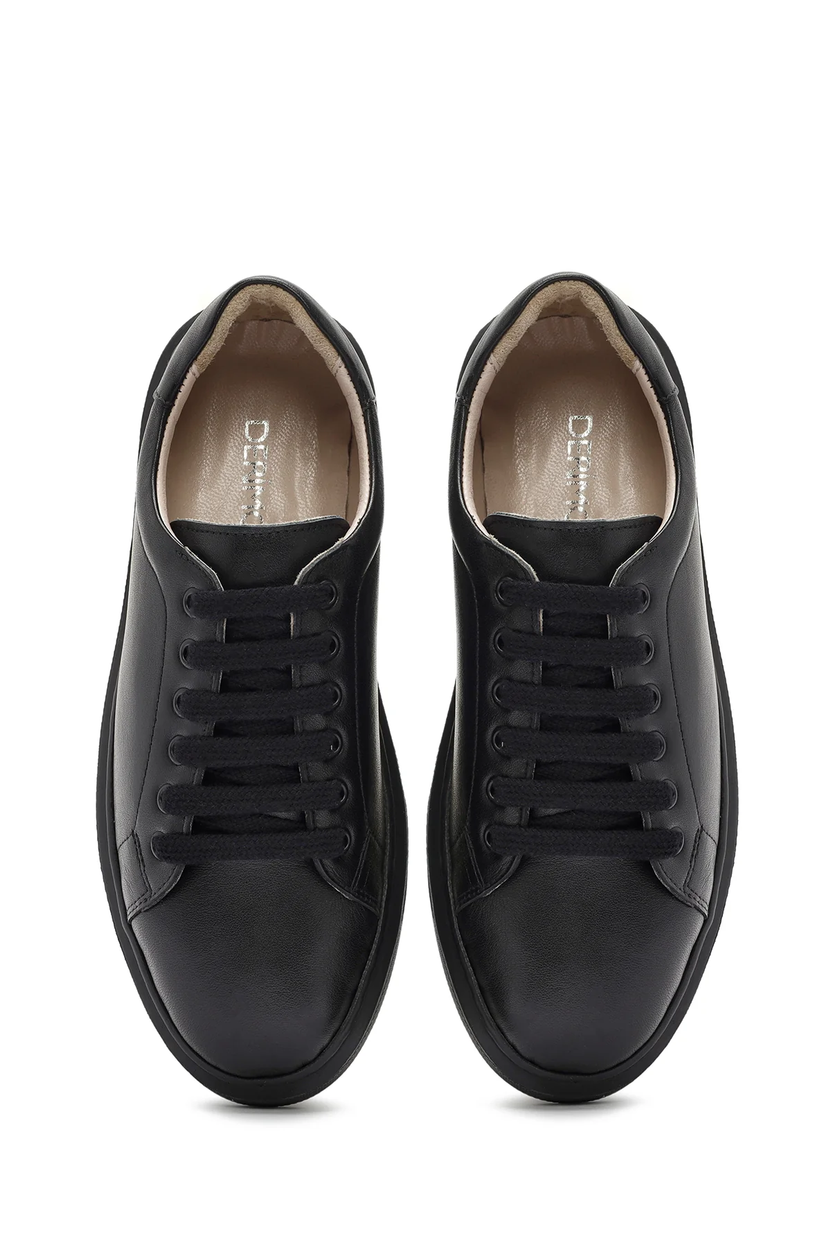 Kadın Siyah Bağcıklı Deri Sneaker - Image 7