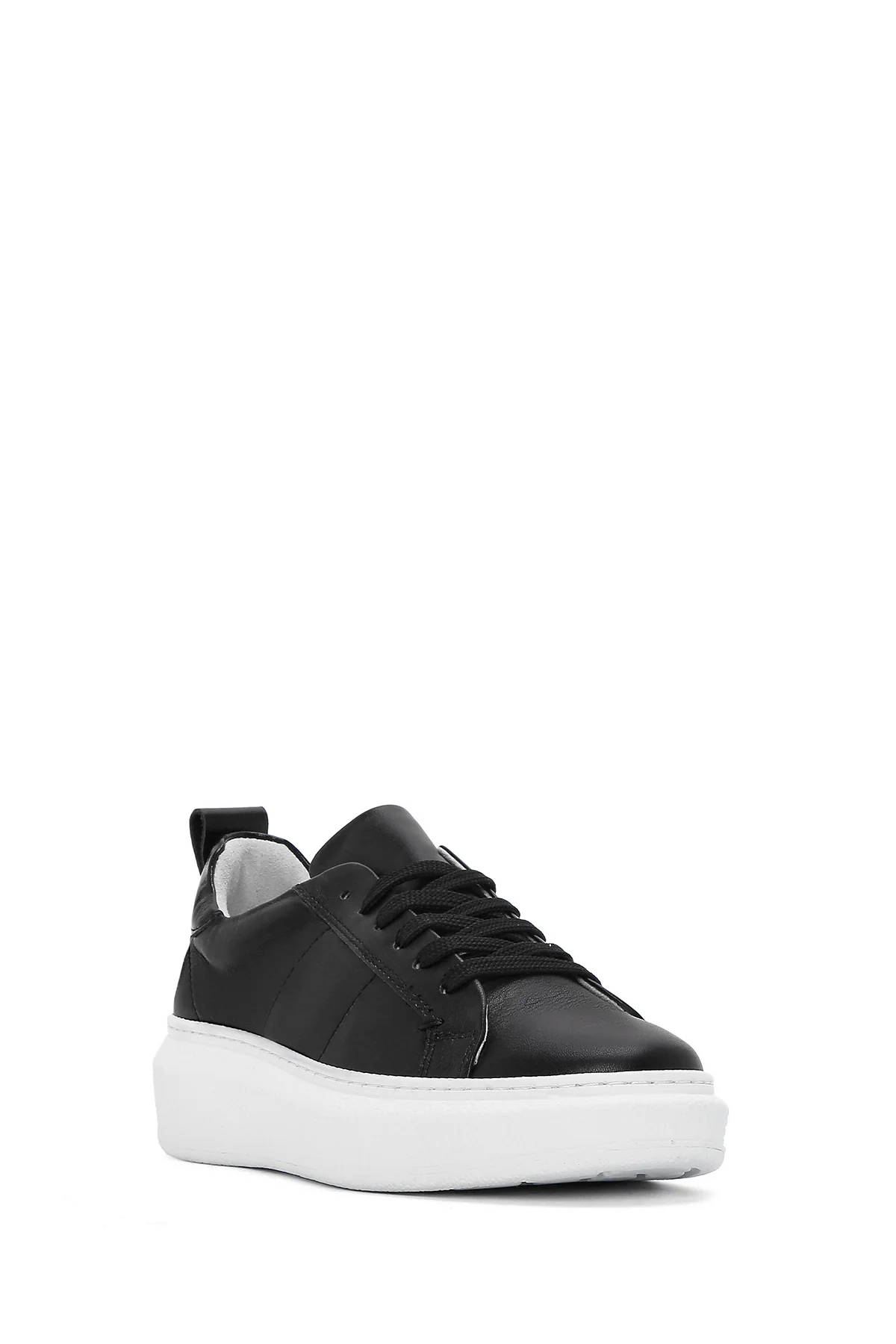 Kadın Siyah Bağcıklı Deri Sneaker - Image 6