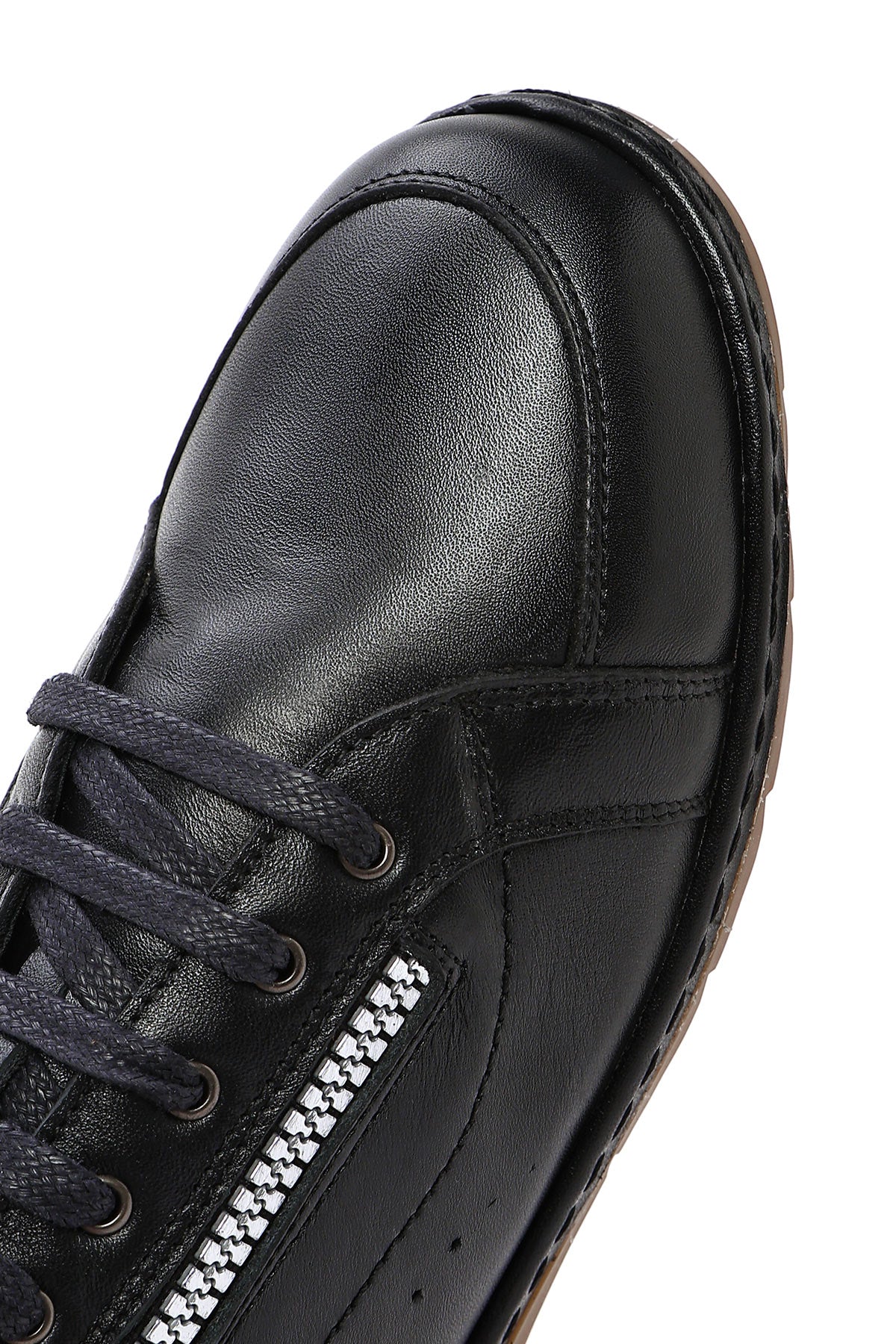 Kadın Siyah Bağcıklı Deri Sneaker - Image 9