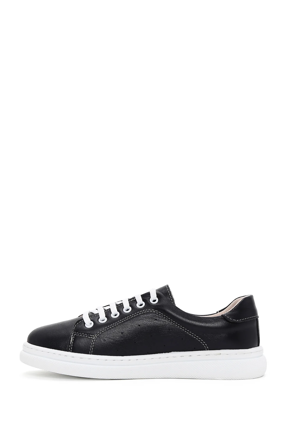 Kadın Siyahh Bağcıklı Deri Sneaker - Image 2