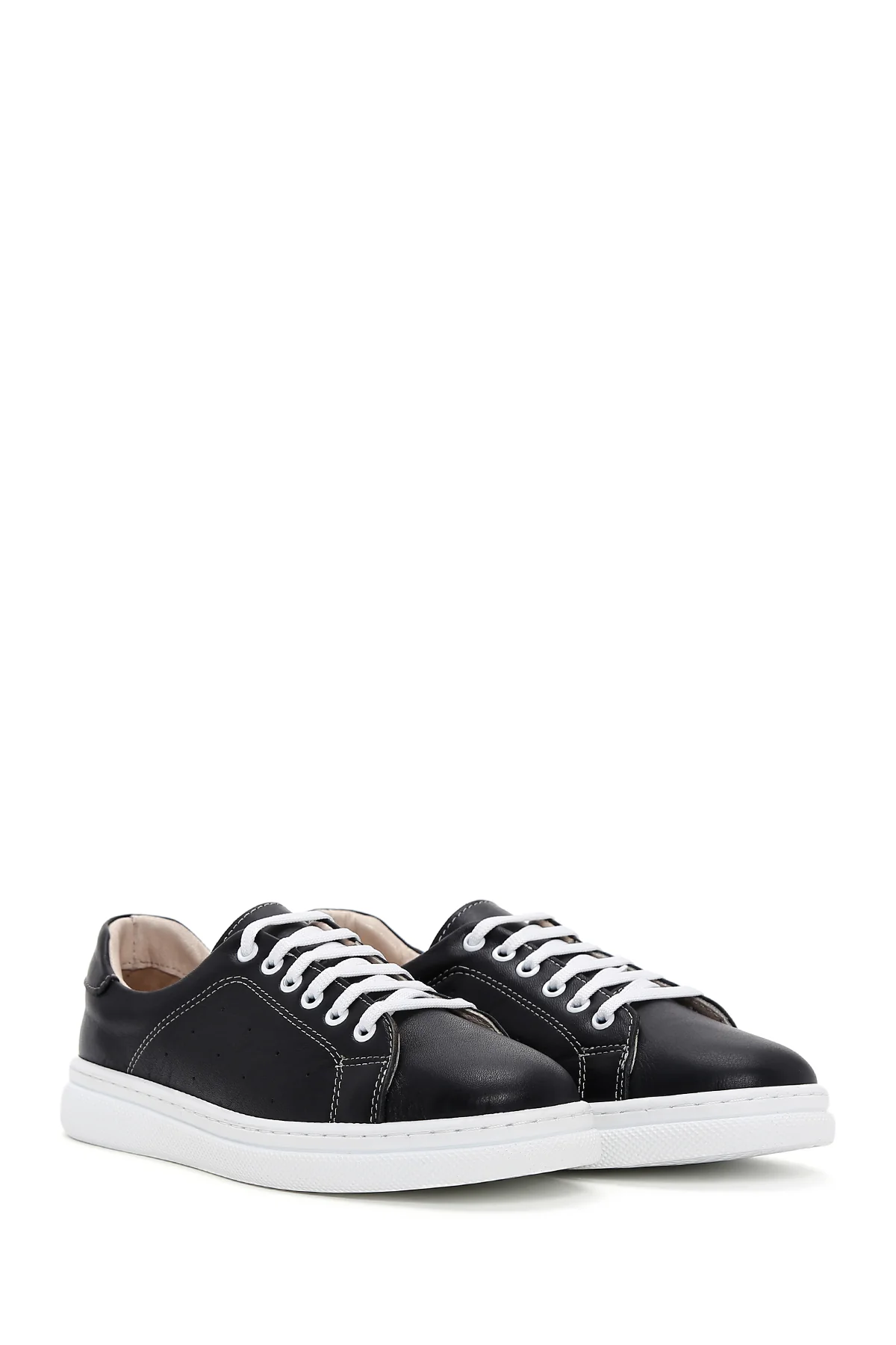 Kadın Siyahh Bağcıklı Deri Sneaker - Image 3
