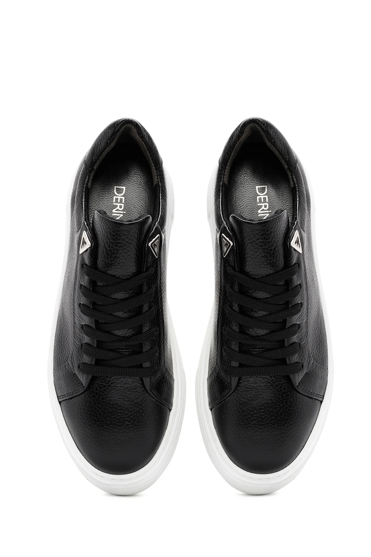 Kadın Siyah Bağcıklı Kalın Tabanlı Deri Sneaker - Image 7
