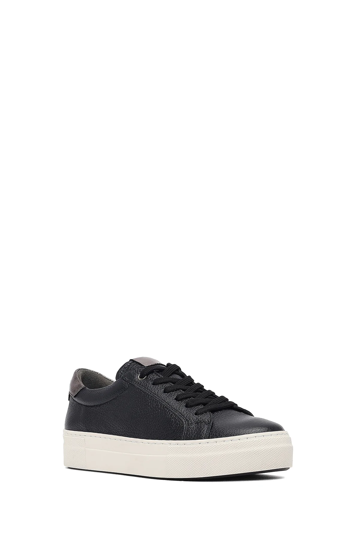 Kadın Siyah Bağcıklı Kalın Tabanlı Deri Sneaker - Image 6