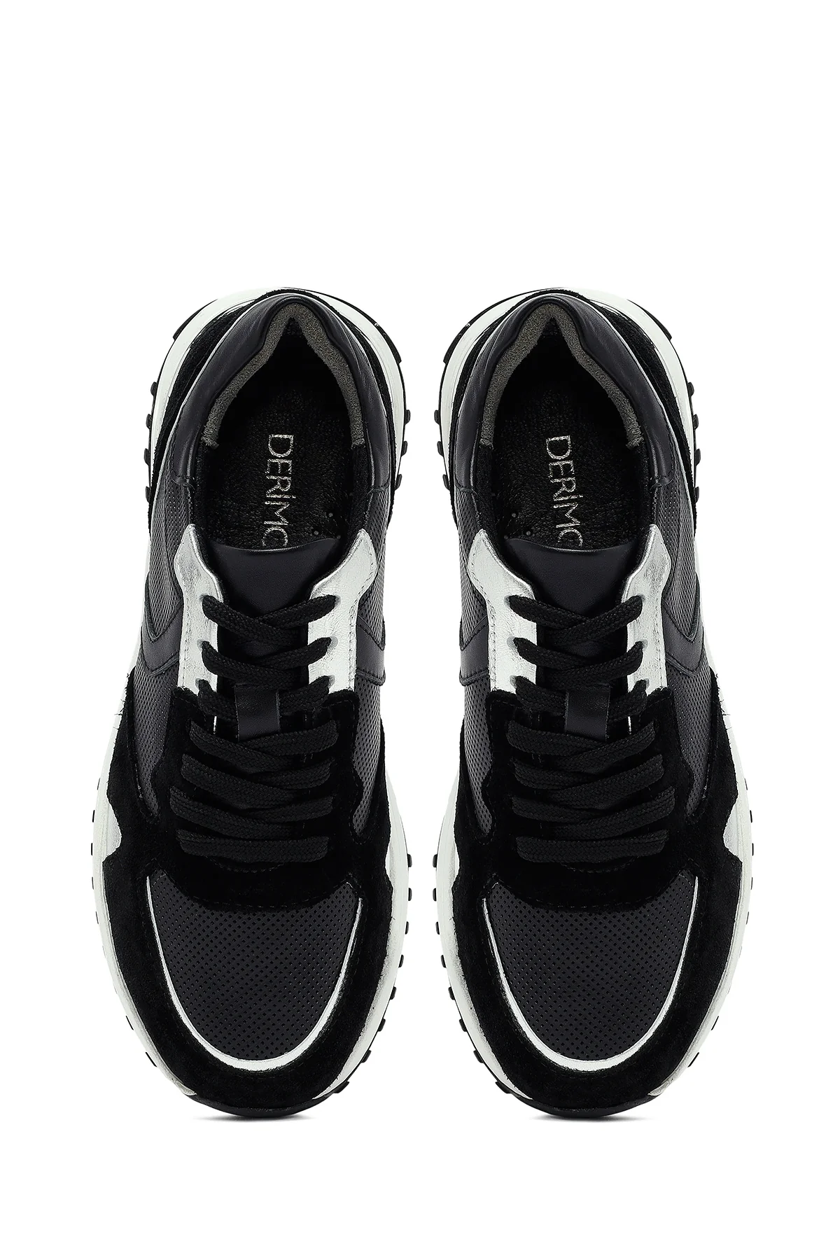 Kadın Siyah Bağcıklı Kalın Tabanlı Deri Sneaker - Image 7