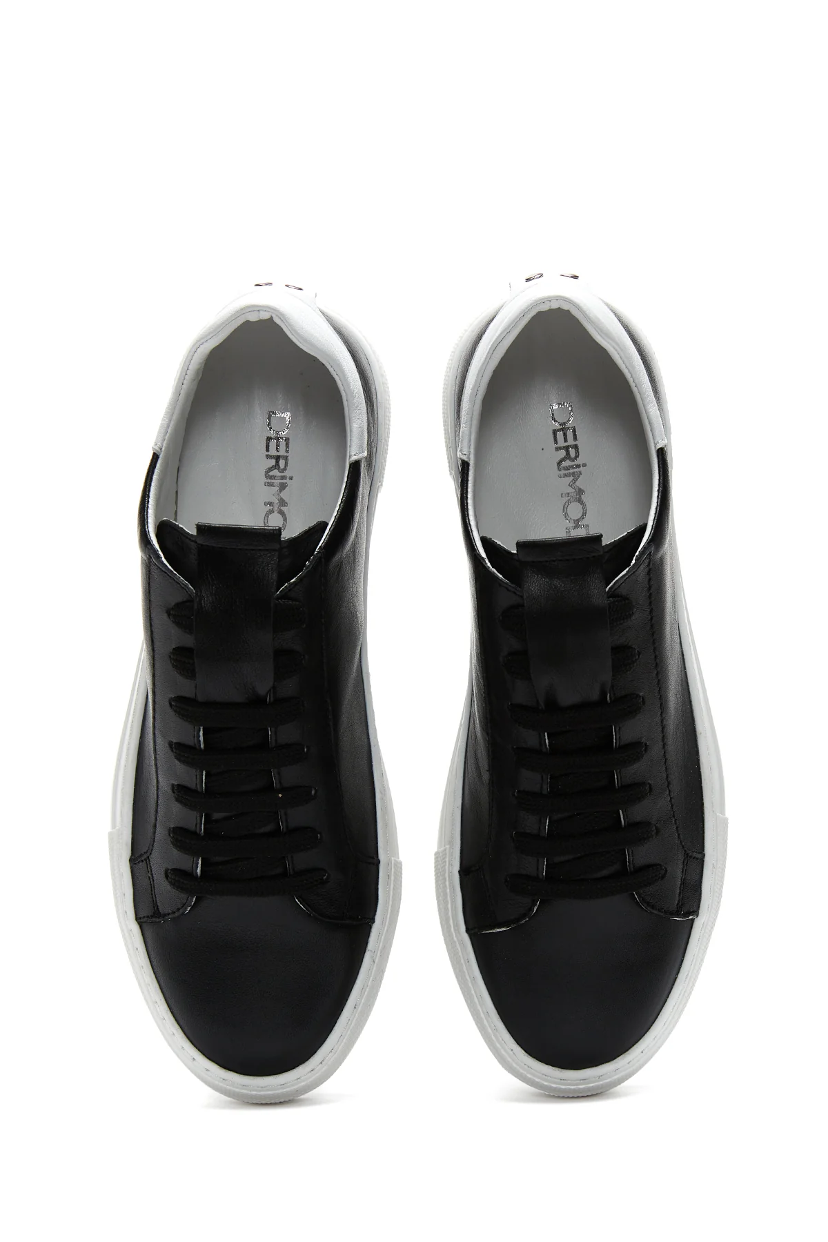 Kadın Siyah Bağcıklı Kalın Tabanlı Deri Sneaker - Image 4