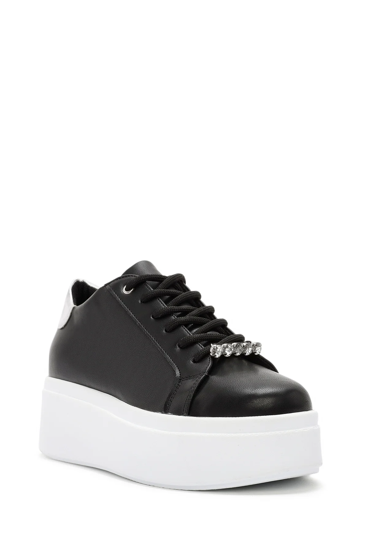 Kadın Siyah Bağcıklı Kalın Tabanlı Sneaker - Image 6