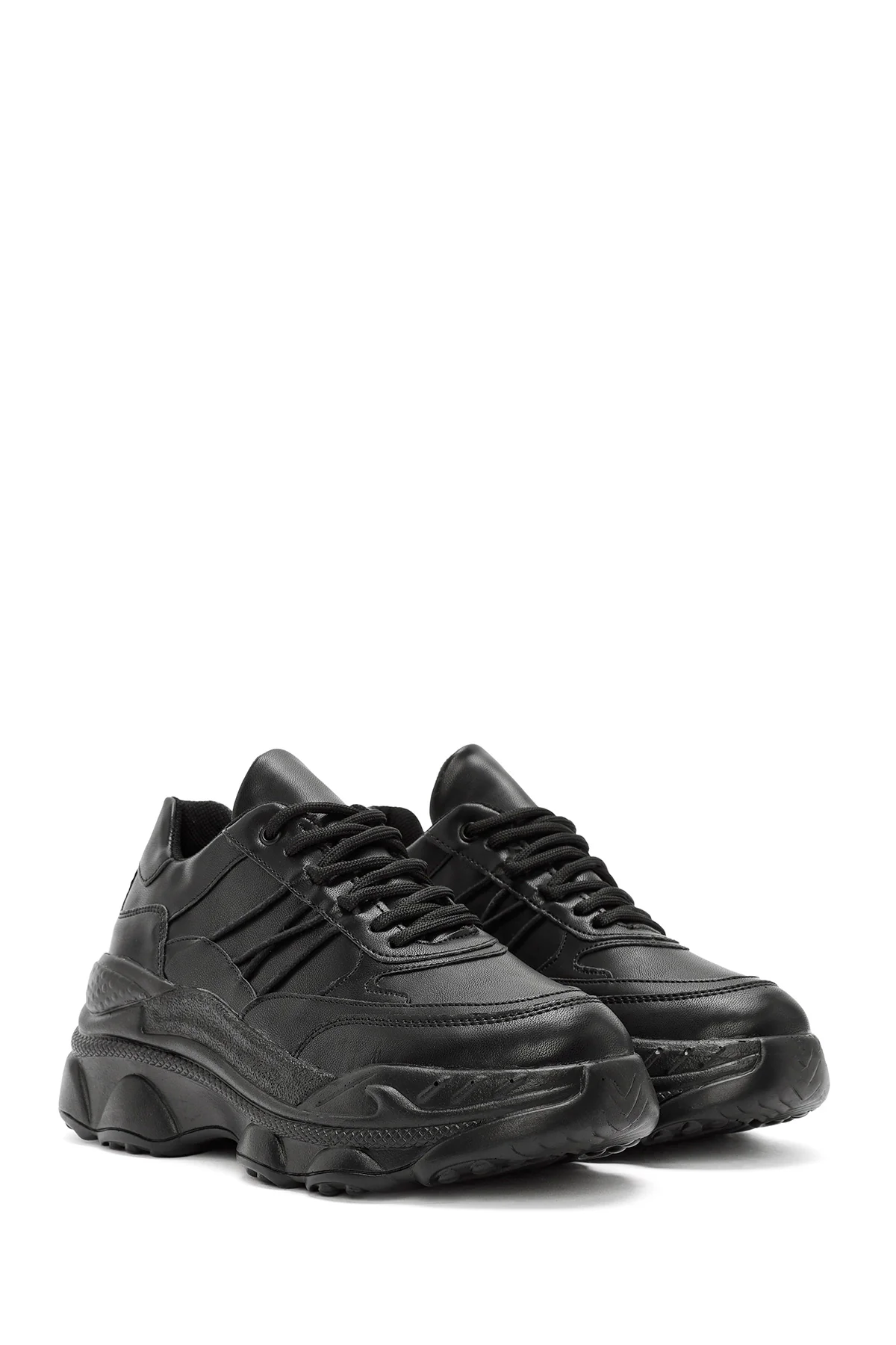 Kadın Siyah Bağcıklı Kalın Tabanlı Sneaker - Image 3