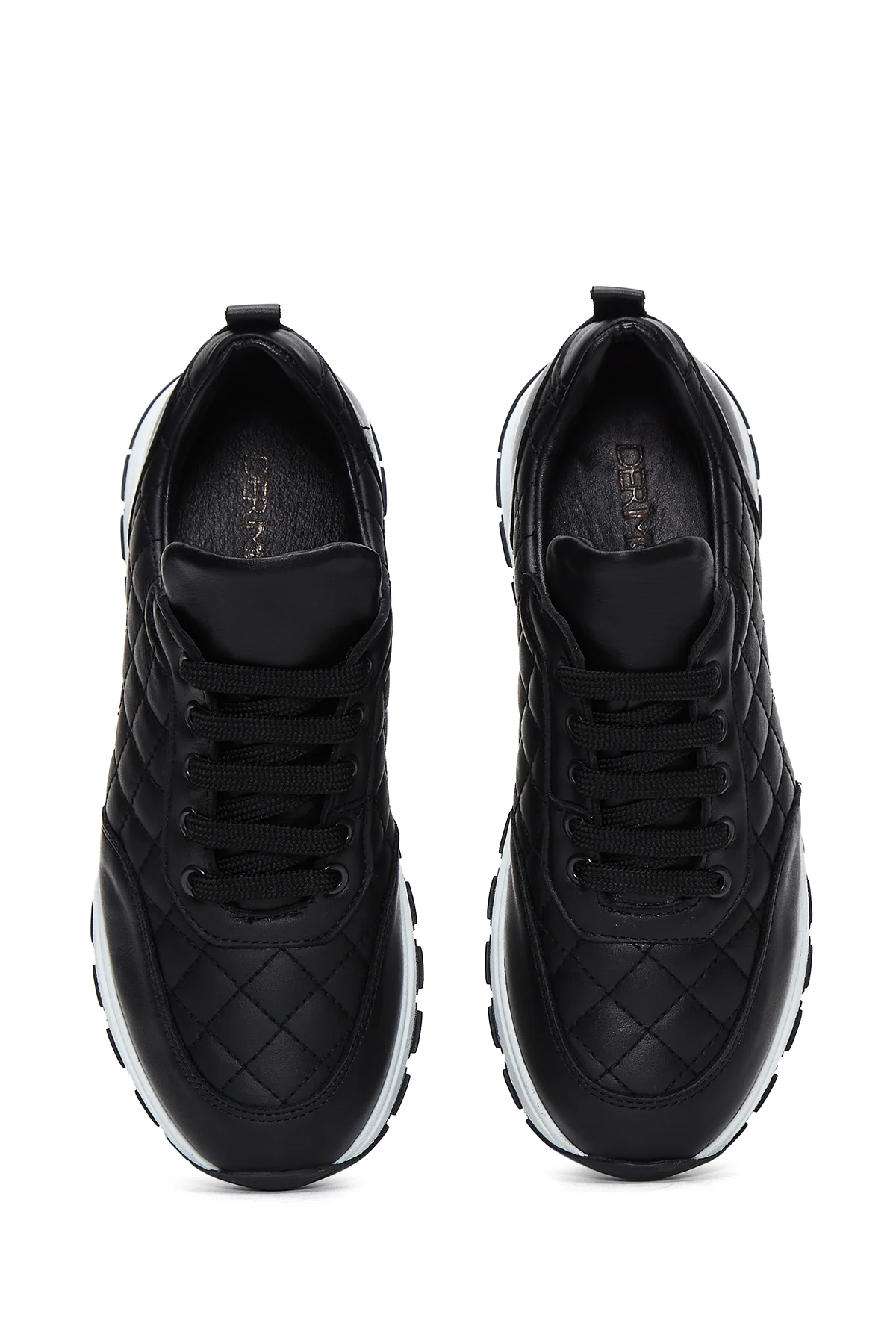 Kadın Siyah Bağcıklı Kapitone Desenli Deri Sneaker - Image 6