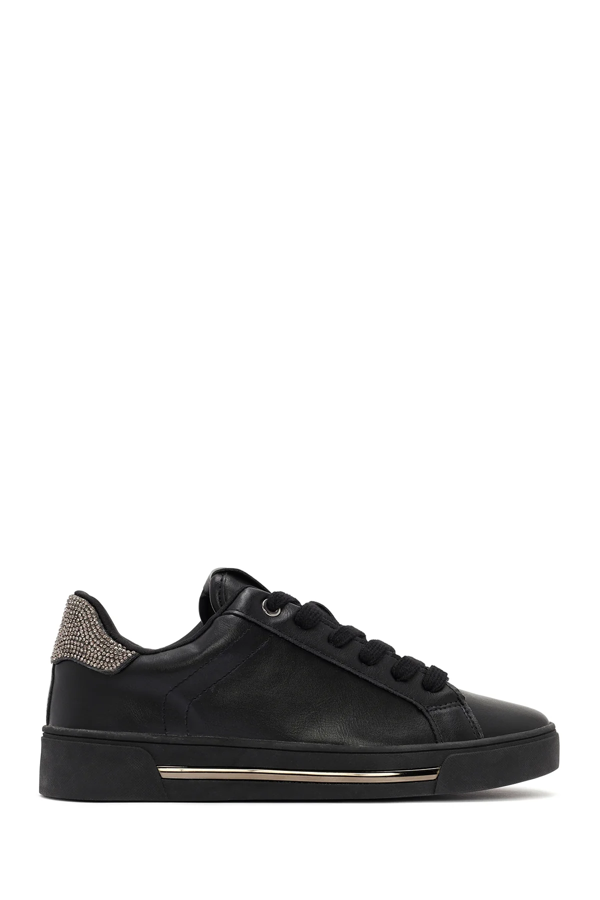 Kadın Siyah Bağcıklı Taşlı Sneaker