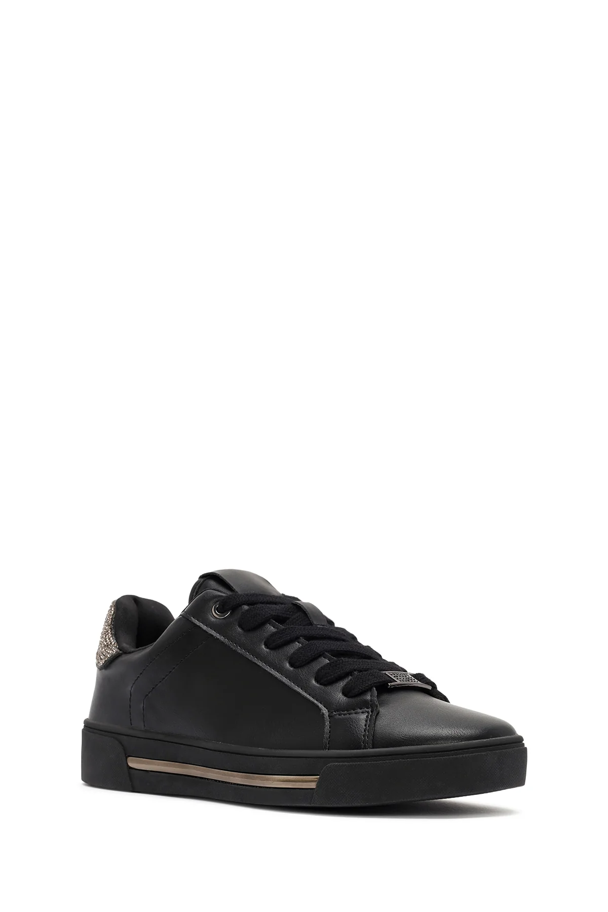 Kadın Siyah Bağcıklı Taşlı Sneaker - Image 6
