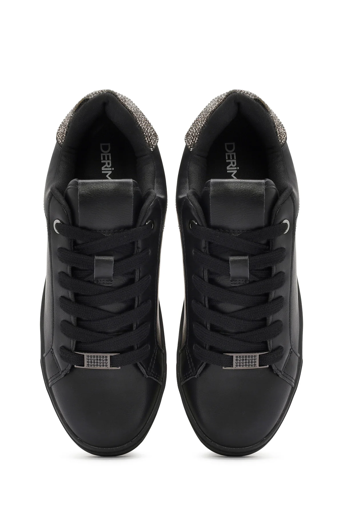 Kadın Siyah Bağcıklı Taşlı Sneaker - Image 7