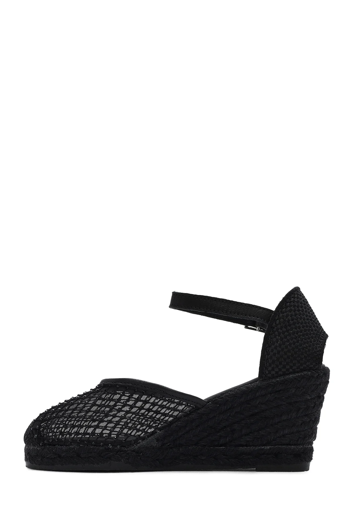 Kadın Siyah Bilekten Tokalı Dolgu Topuklu Espadril Sandalet - Image 4