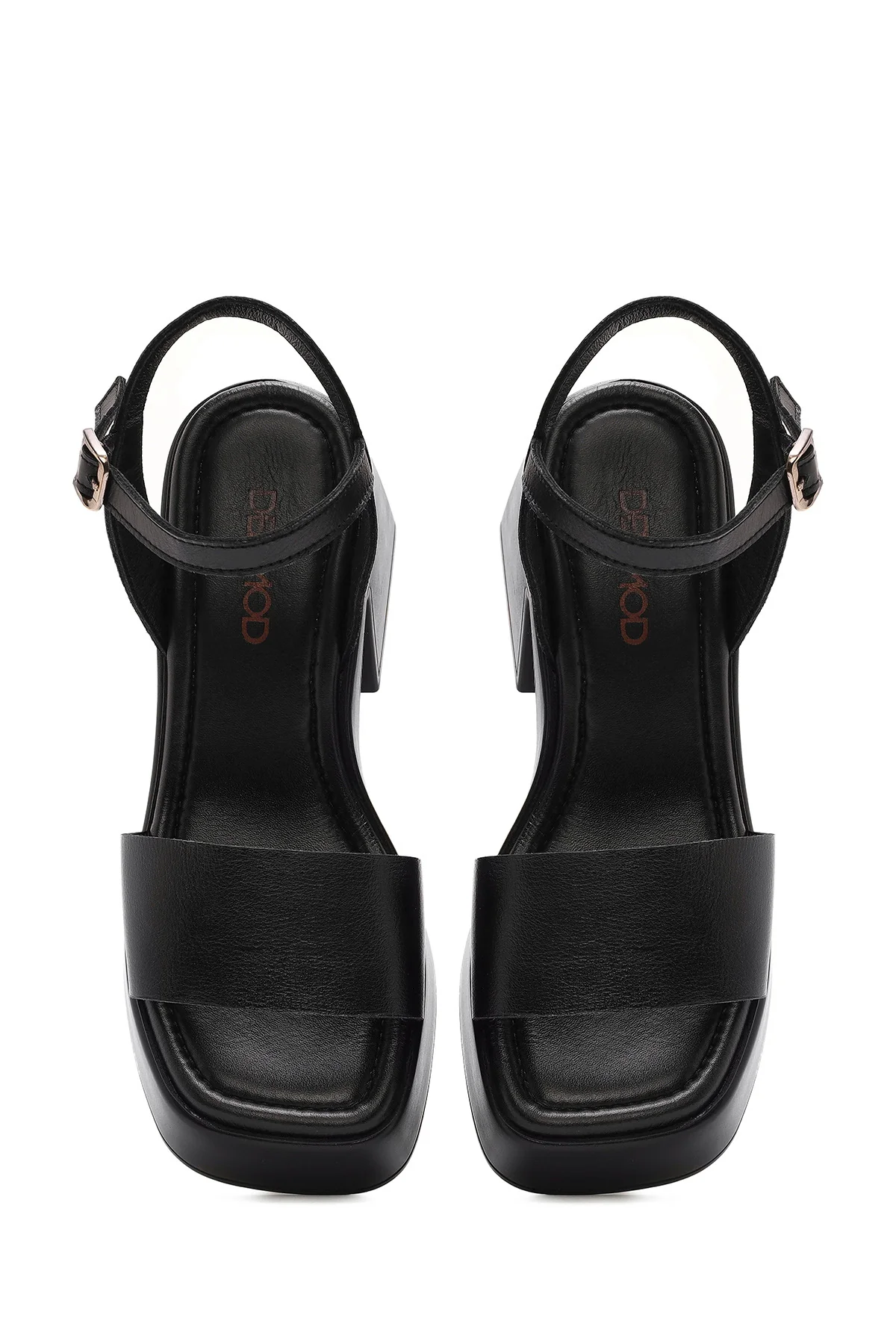 Kadın Siyah Bilekten Tokalı Kalın Topuklu Platformlu Deri Sandalet - Image 8