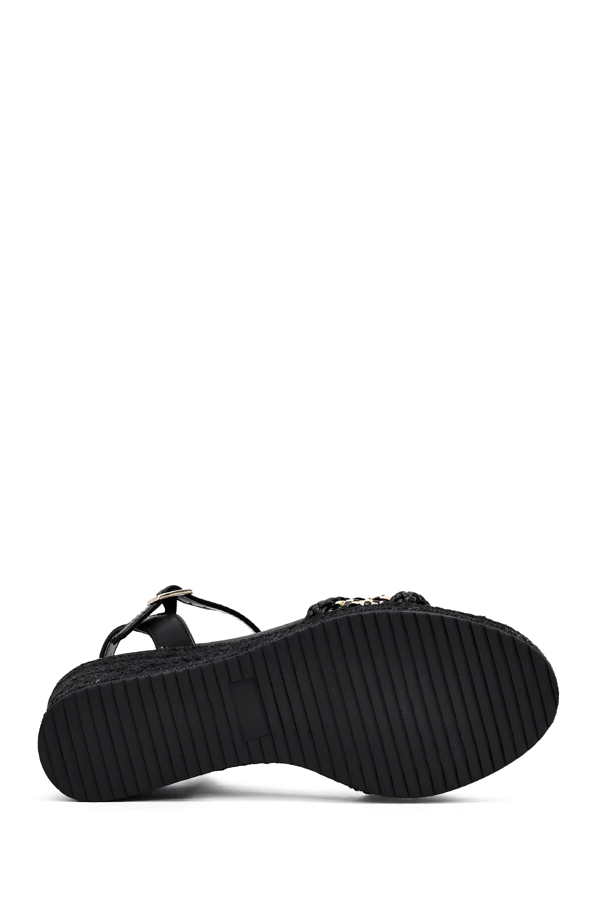 Kadın Siyah Bilekten Tokalı Örgülü Dolgu Topuklu Espadril Sandalet - Image 5