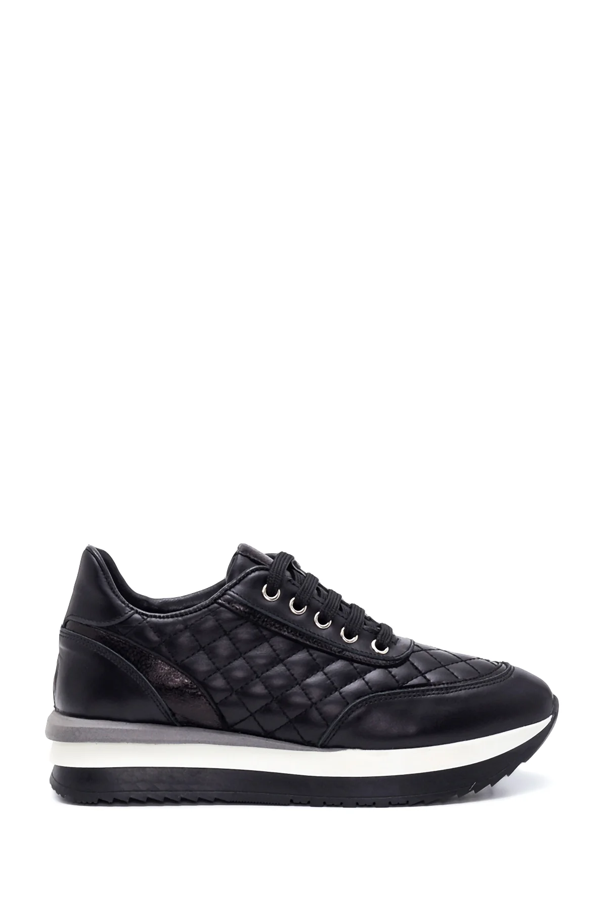 Kadın Siyah Deri Kalın Tabanlı Sneaker
