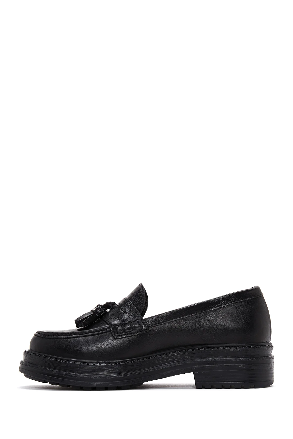 Kadın Siyah Deri Maskülen Loafer - Image 2