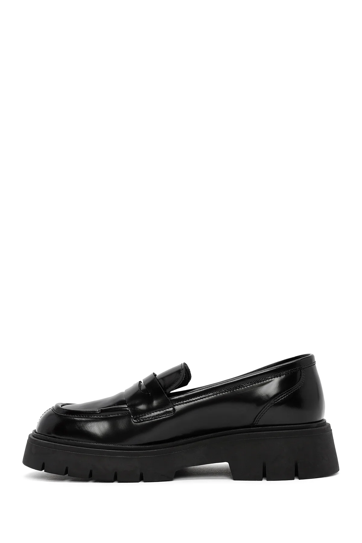 Kadın Siyah Deri Maskülen Loafer - Image 2