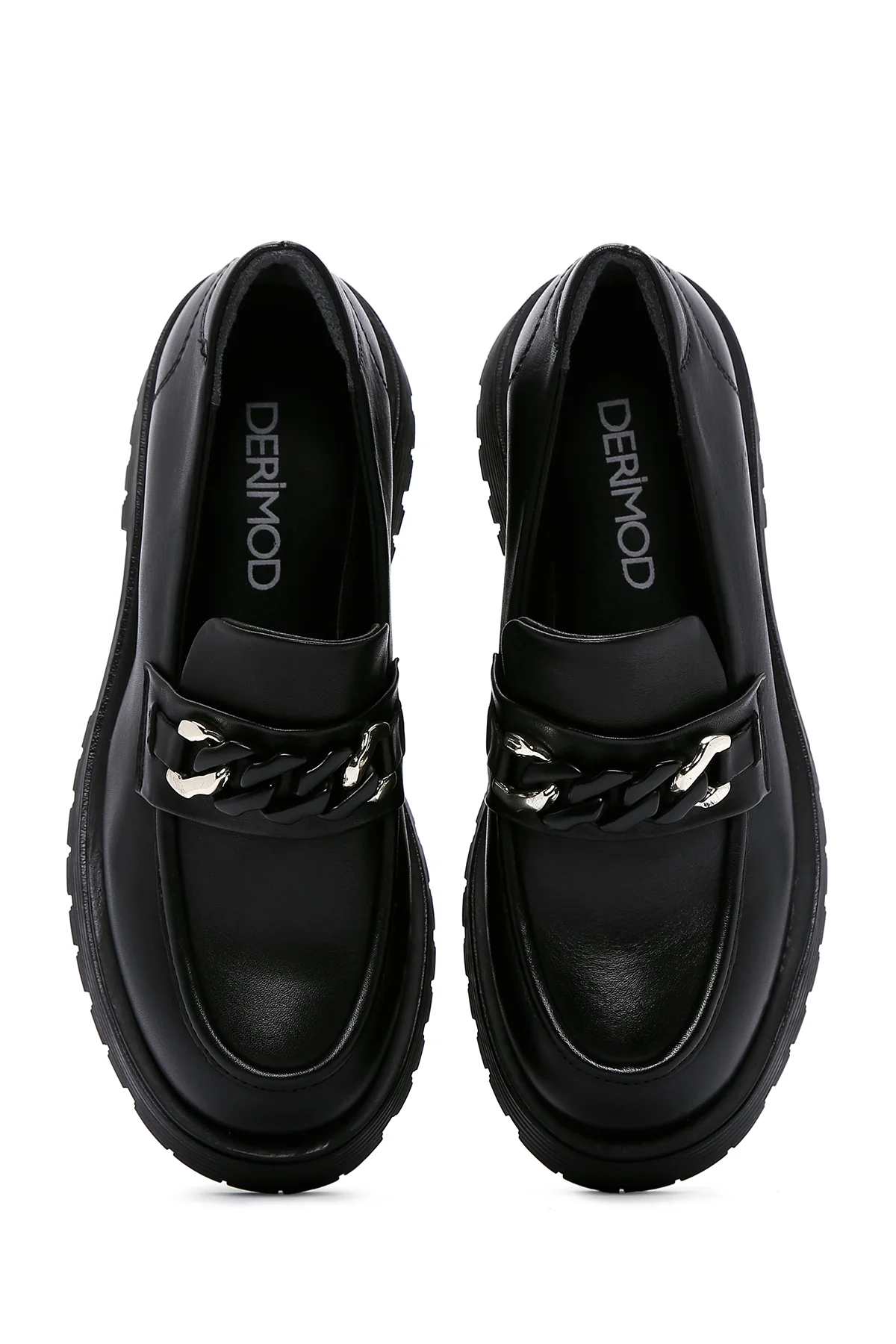 Kadın Siyah Deri Maskülen Loafer - Image 6
