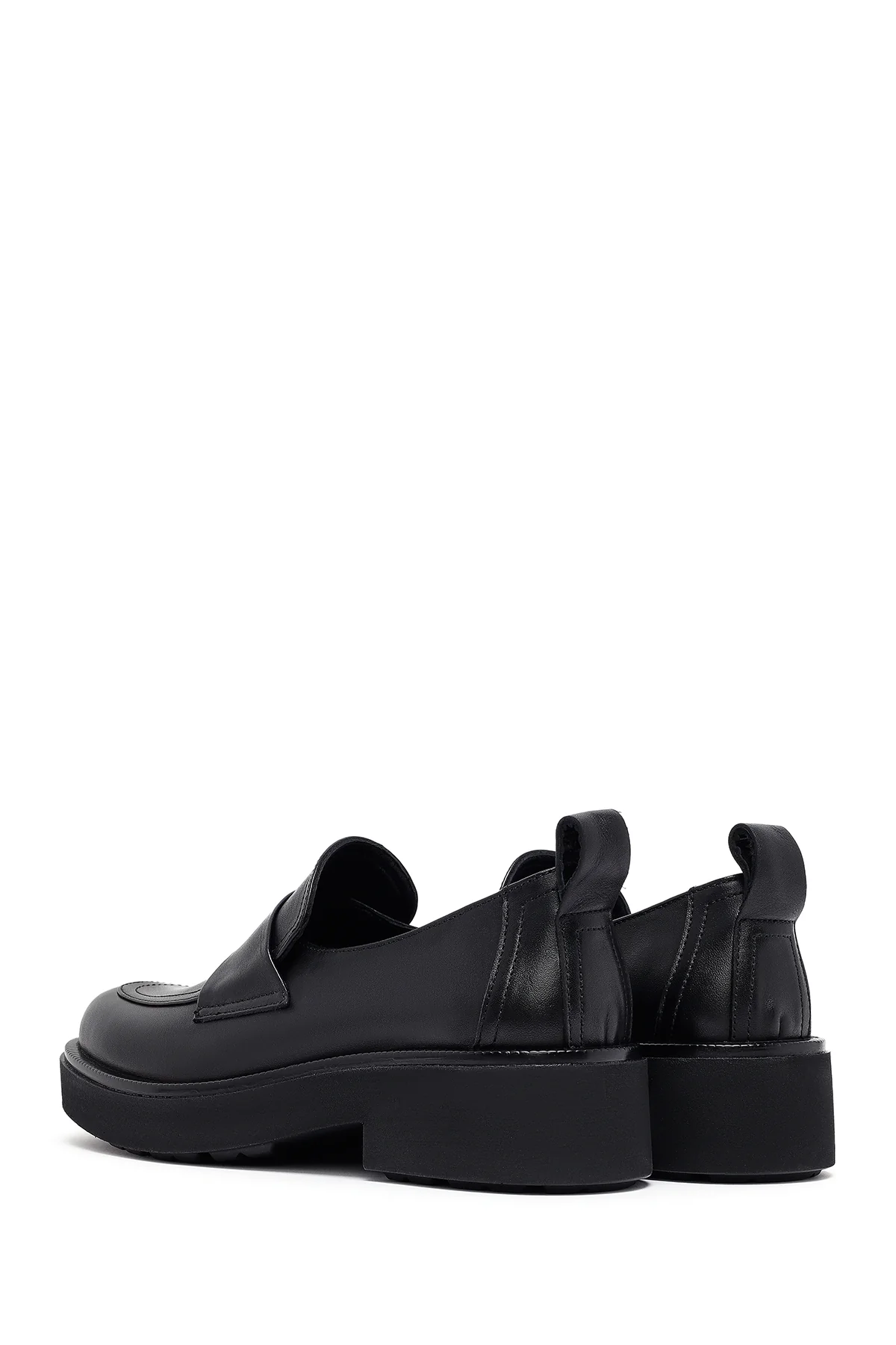 Kadın Siyah Deri Maskülen Loafer - Image 5