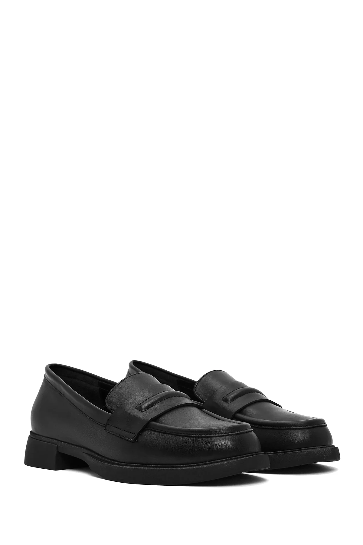 Kadın Siyah Deri Maskülen Loafer - Image 3