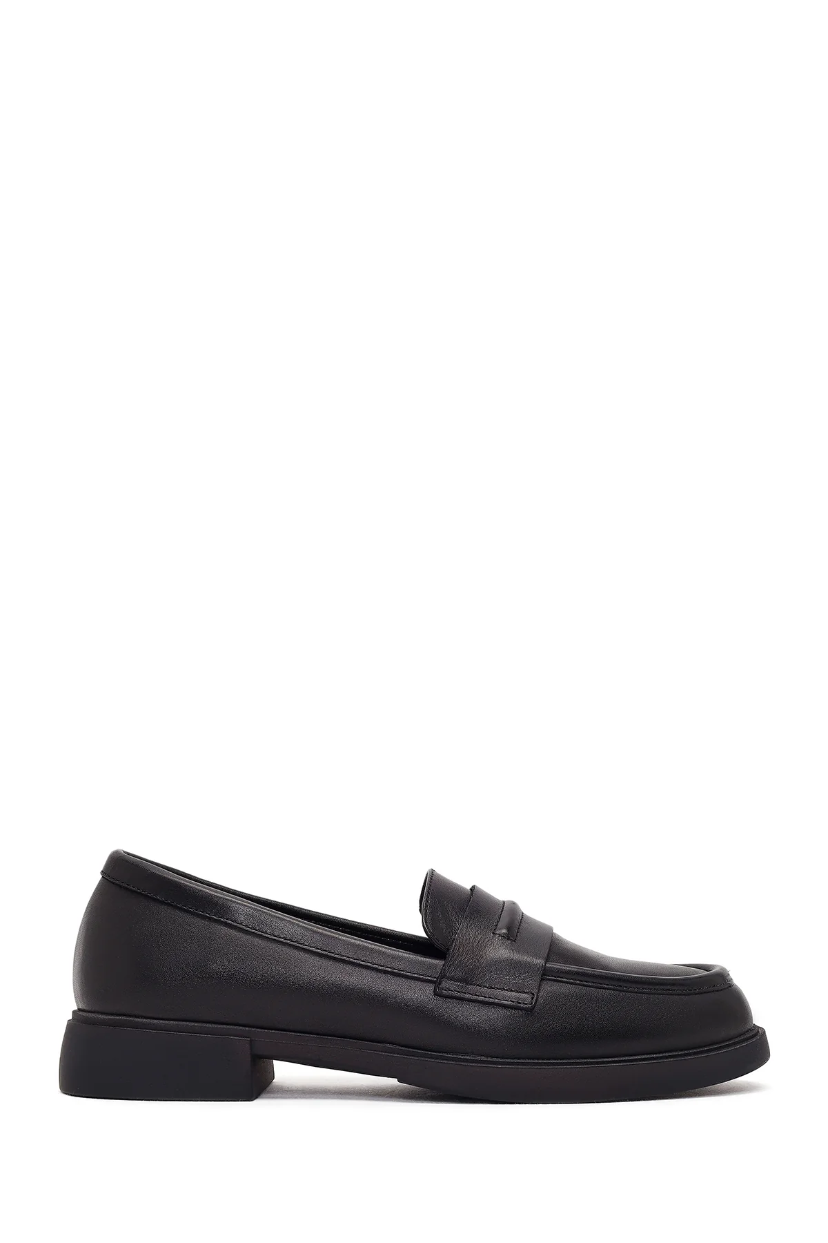 Kadın Siyah Deri Maskülen Loafer