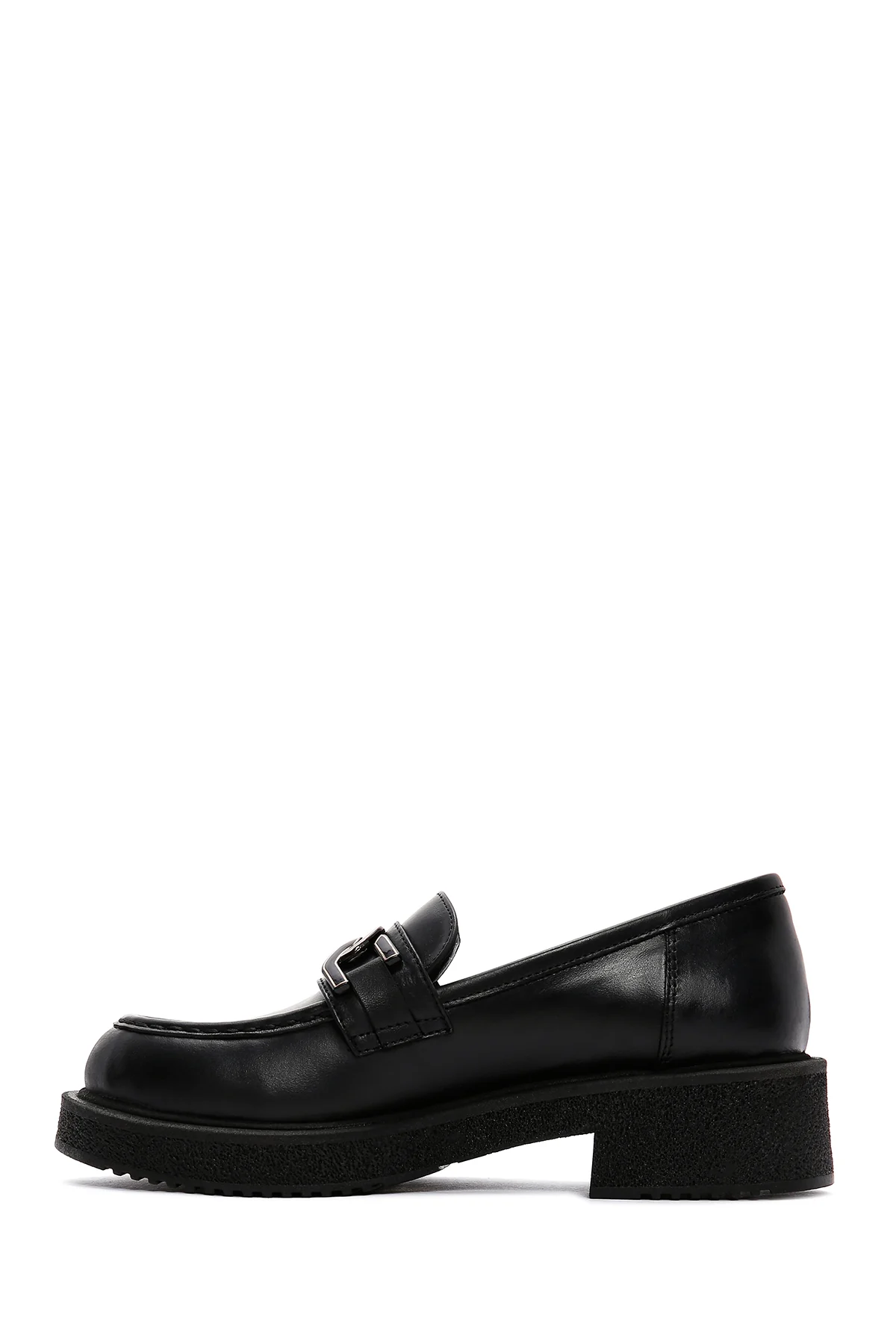 Kadın Siyah Deri Tokalı Maskülen Casual Loafer - Image 2