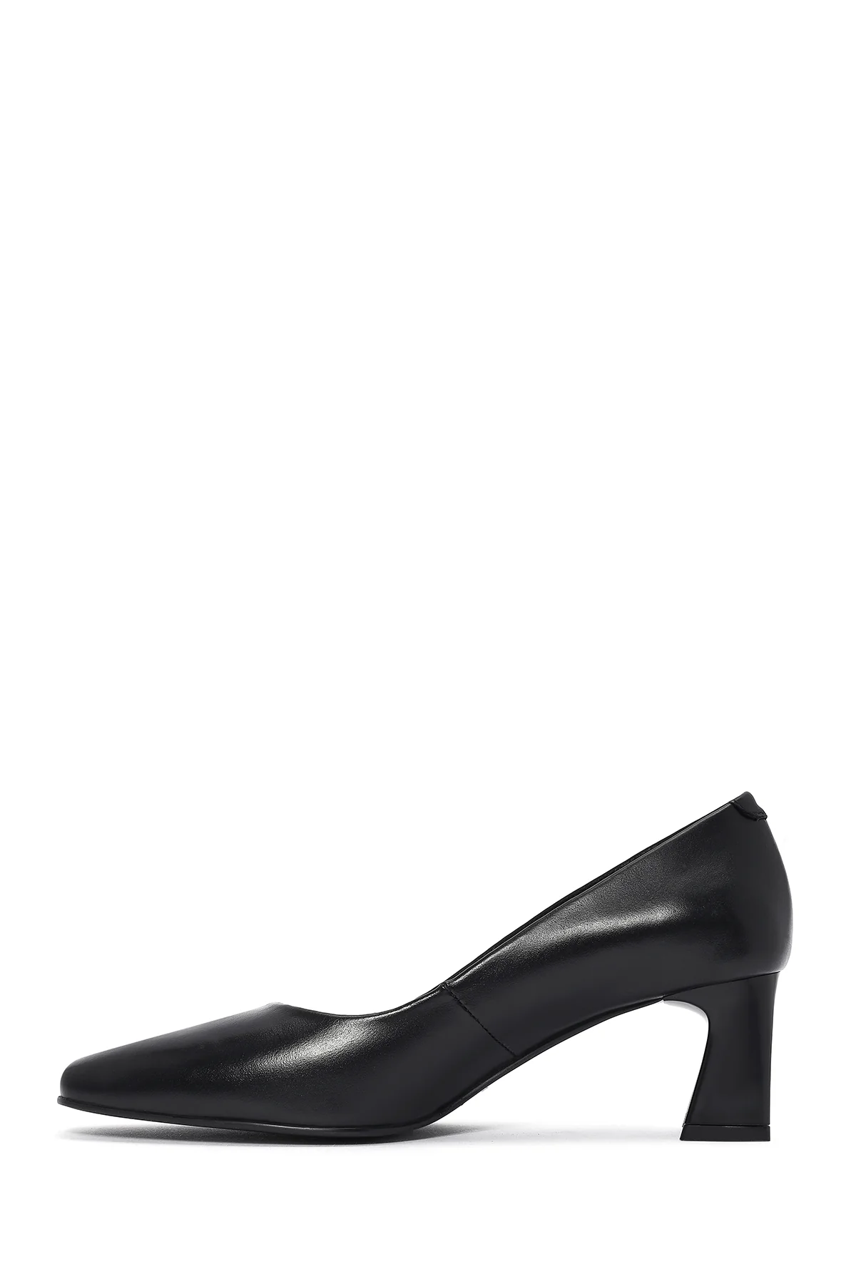 Kadın Siyah Kalın Kısa Topuklu Deri Stiletto - Image 4