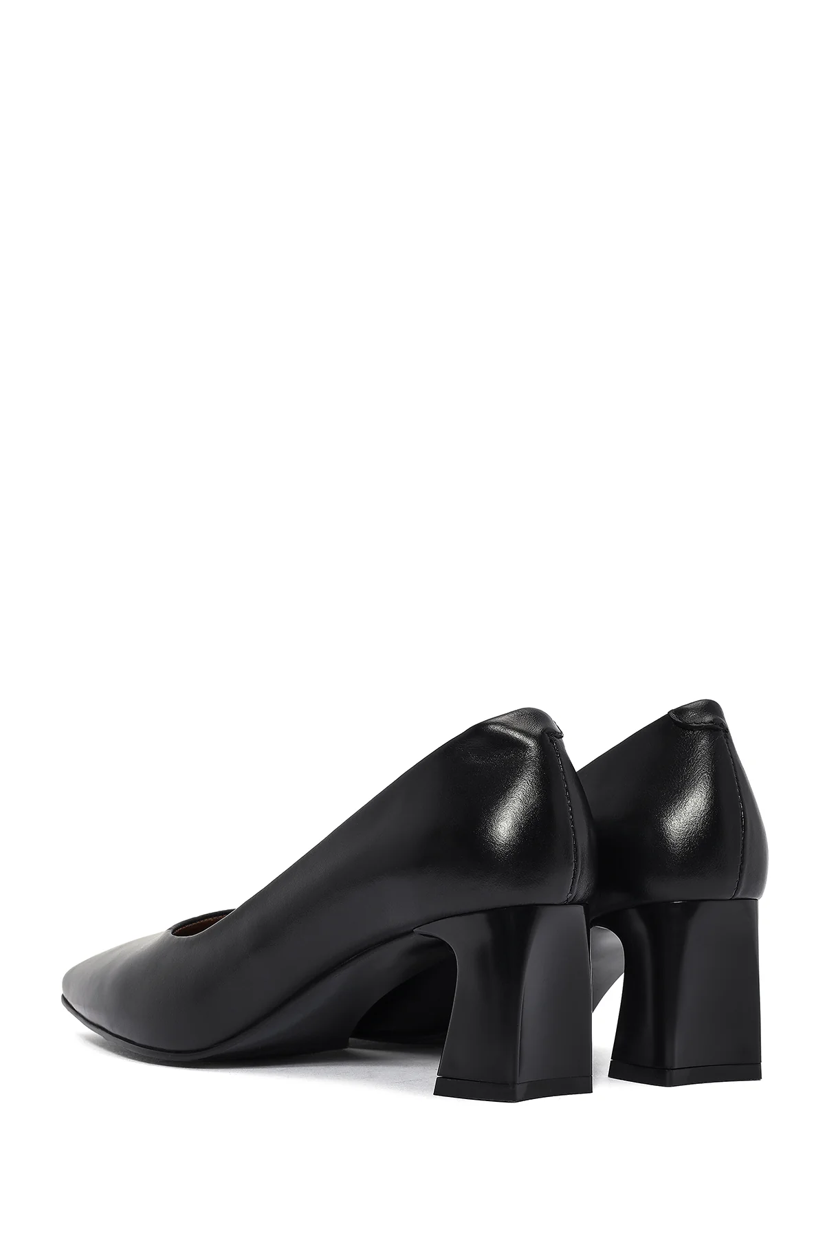 Kadın Siyah Kalın Kısa Topuklu Deri Stiletto - Image 6