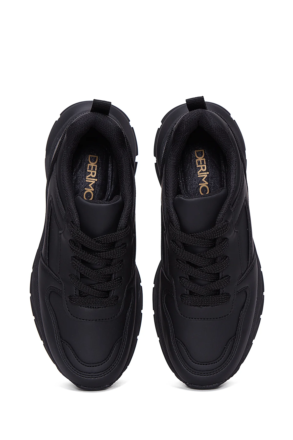 Kadın Siyah Kalın Tabanlı Bağcıklı Sneaker - Image 6