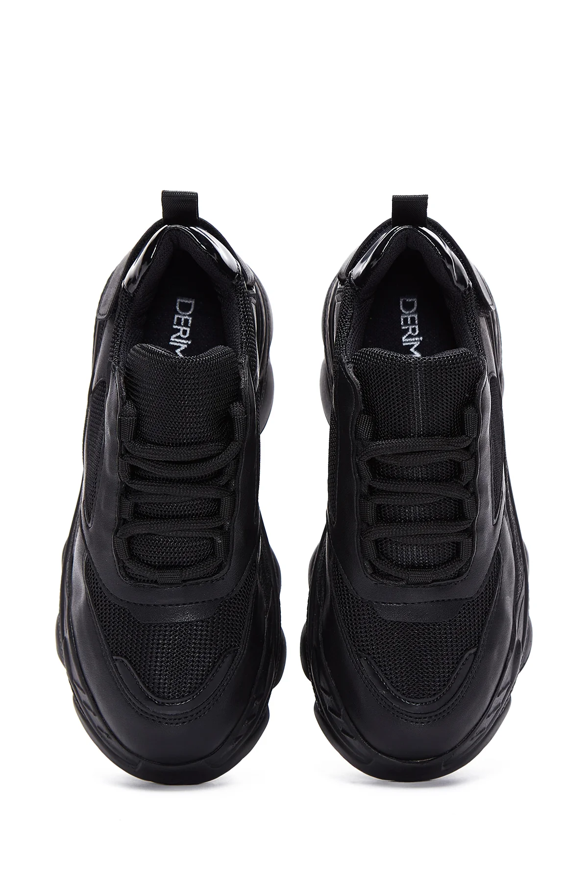 Kadın Siyah Kalın Tabanlı Bağcıklı Sneaker - Image 6