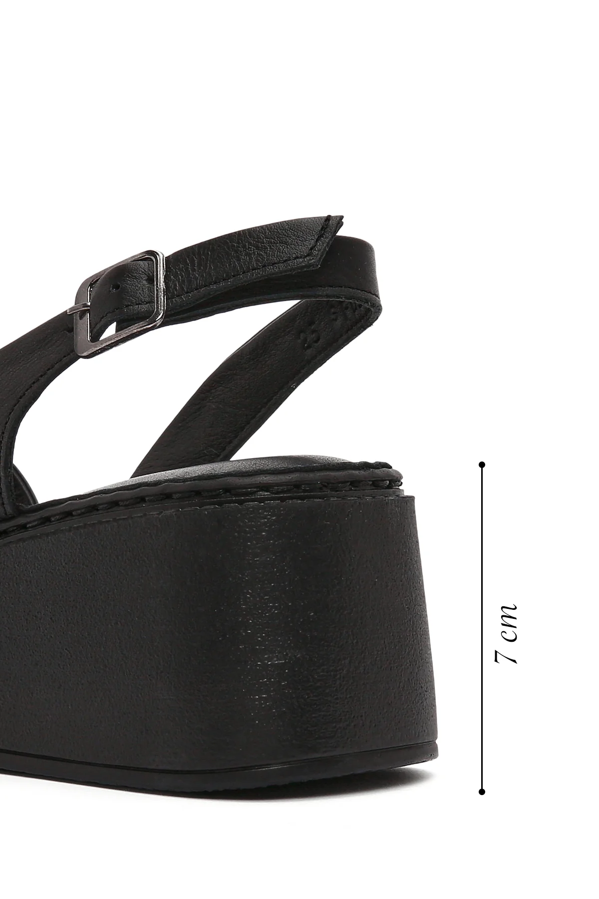 Kadın Siyah Kalın Tabanlı Deri Comfort Sandalet - Image 2