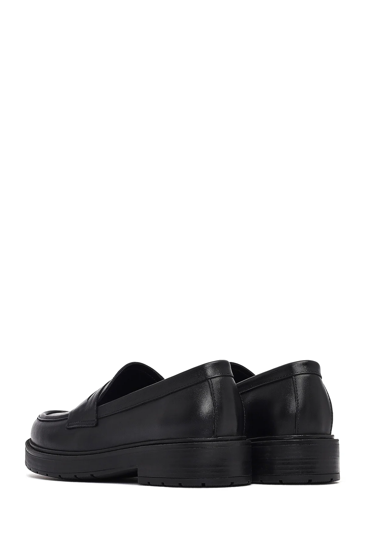 Kadın Siyah Kalın Tabanlı Deri Maskülen Loafer - Image 5