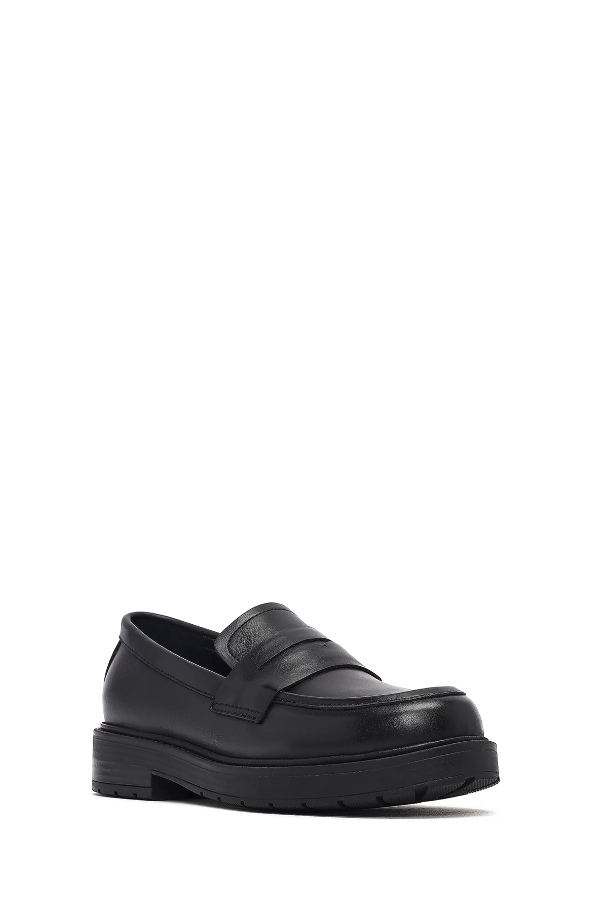 Kadın Siyah Kalın Tabanlı Deri Maskülen Loafer - Image 6
