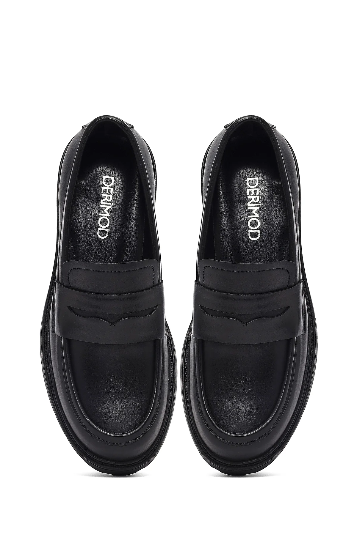Kadın Siyah Kalın Tabanlı Deri Maskülen Loafer - Image 7