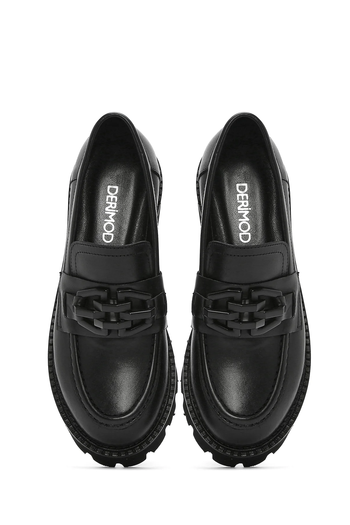 Kadın Siyah Kalın Tabanlı Deri Maskülen Loafer - Image 7