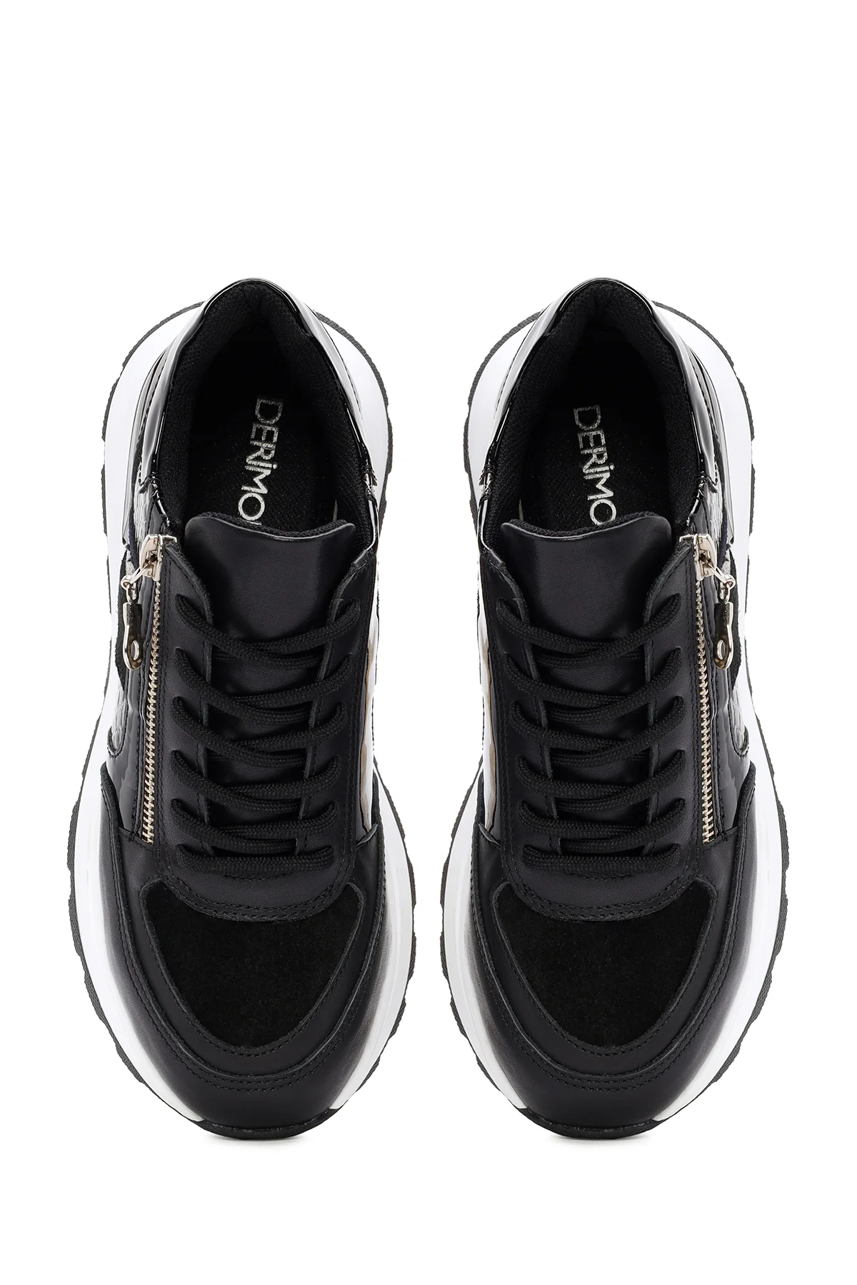 Kadın Siyah Kalın Tabanlı Fermuarlı Deri Sneaker - Image 7