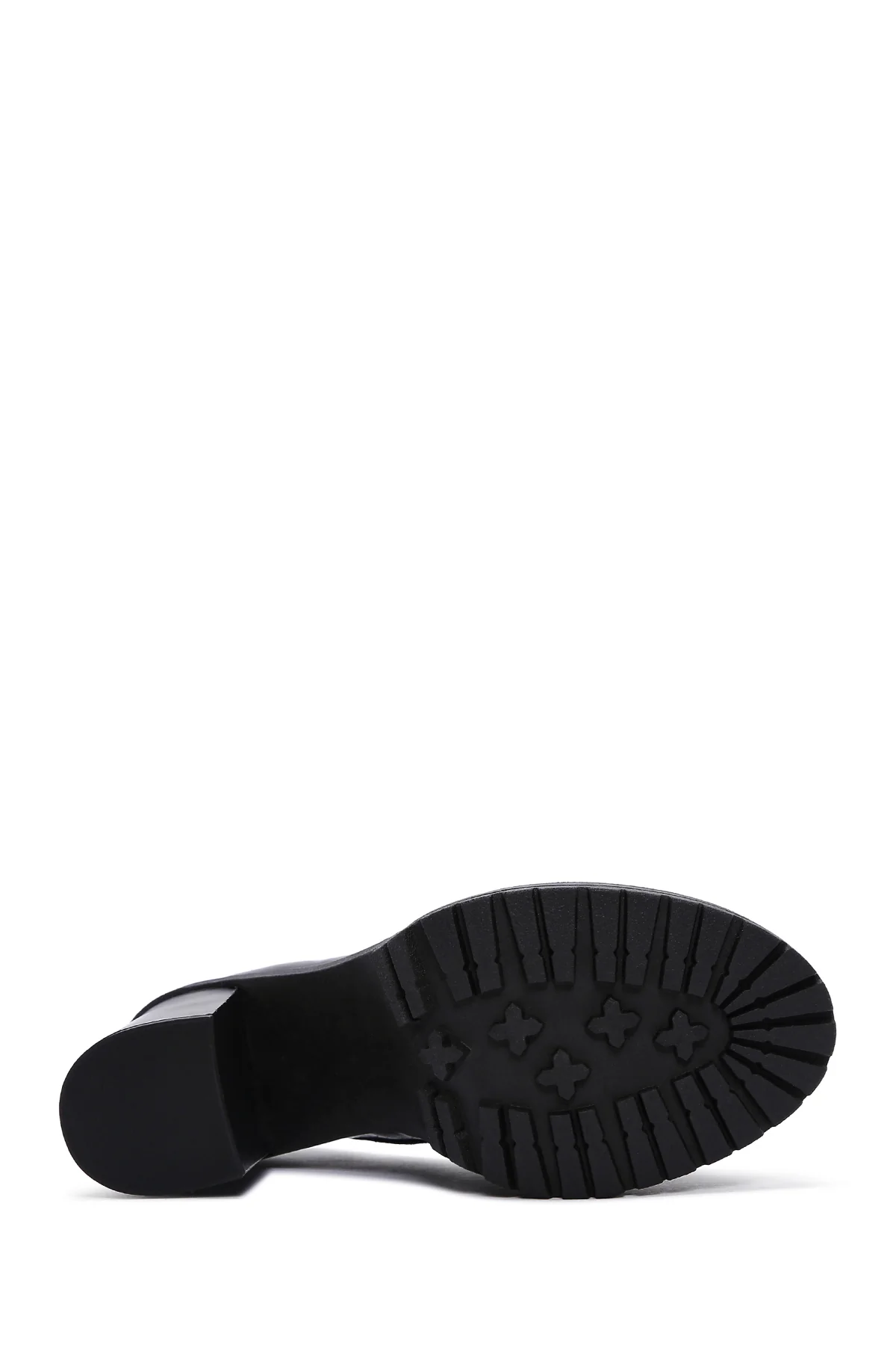 Kadın Siyah Kalın Topuklu Deri Maskülen Loafer - Image 6