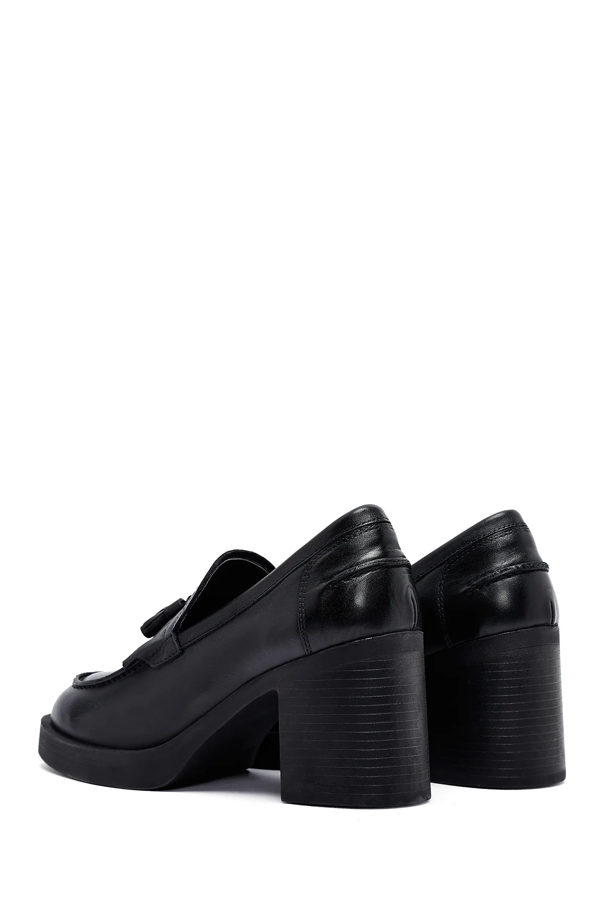Kadın Siyah Kalın Topuklu Deri Maskülen Loafer - Image 6