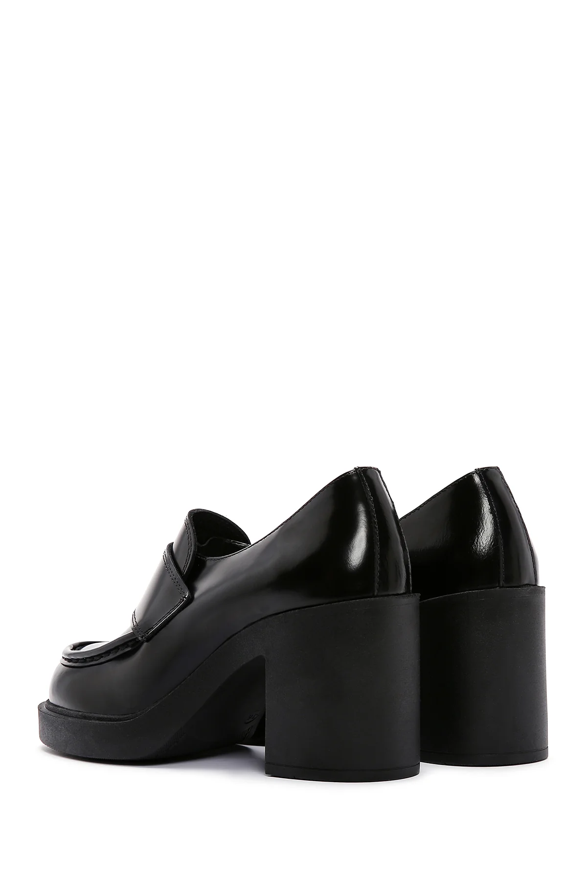 Kadın Siyah Kalın Yüksek Topuklu Deri Maskülen Loafer - Image 6