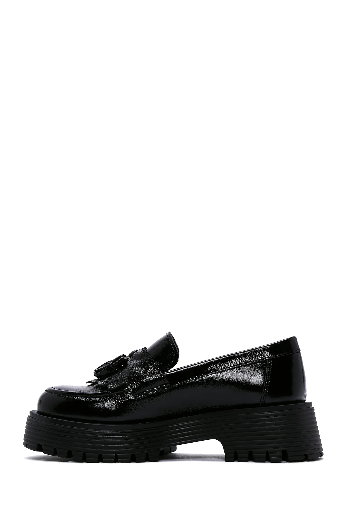 Kadın Siyah Püsküllü Deri Maskülen Loafer - Image 2