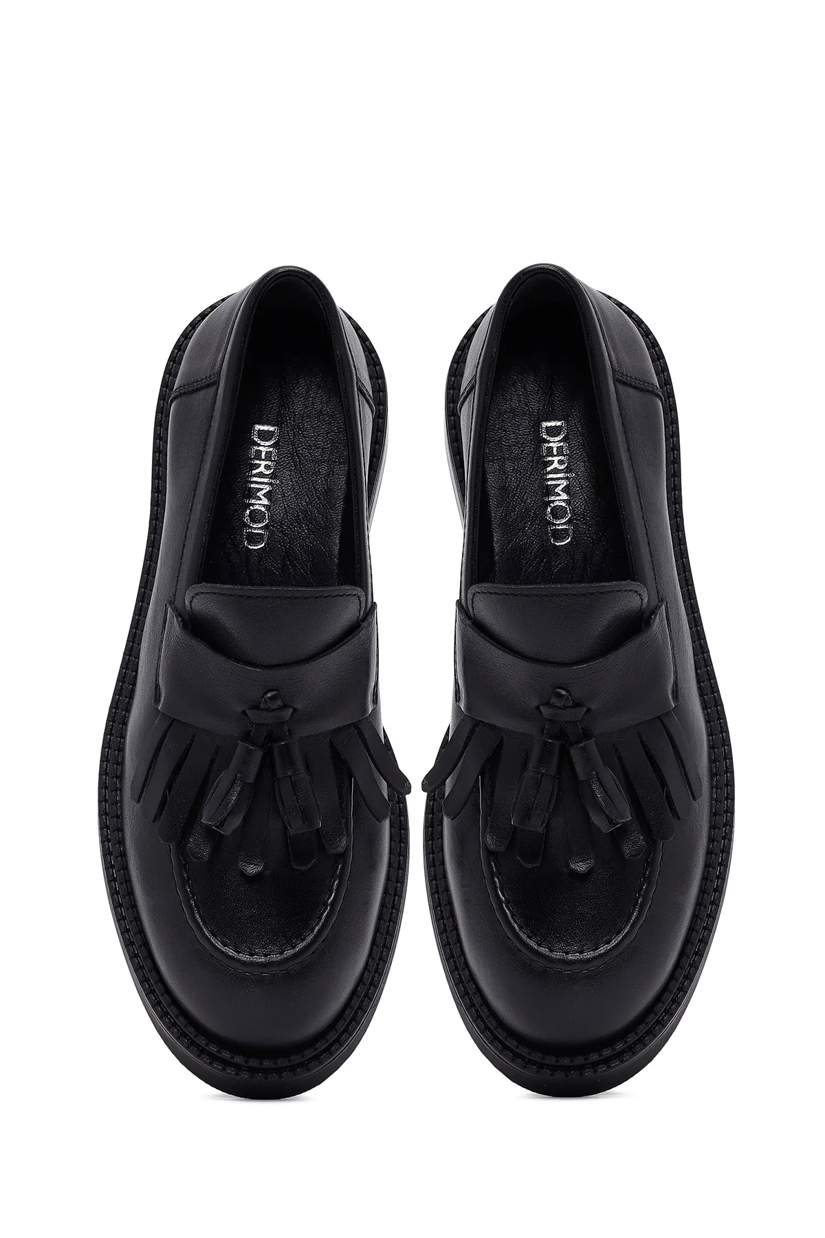 Kadın Siyah Püsküllü Deri Maskülen Loafer - Image 7