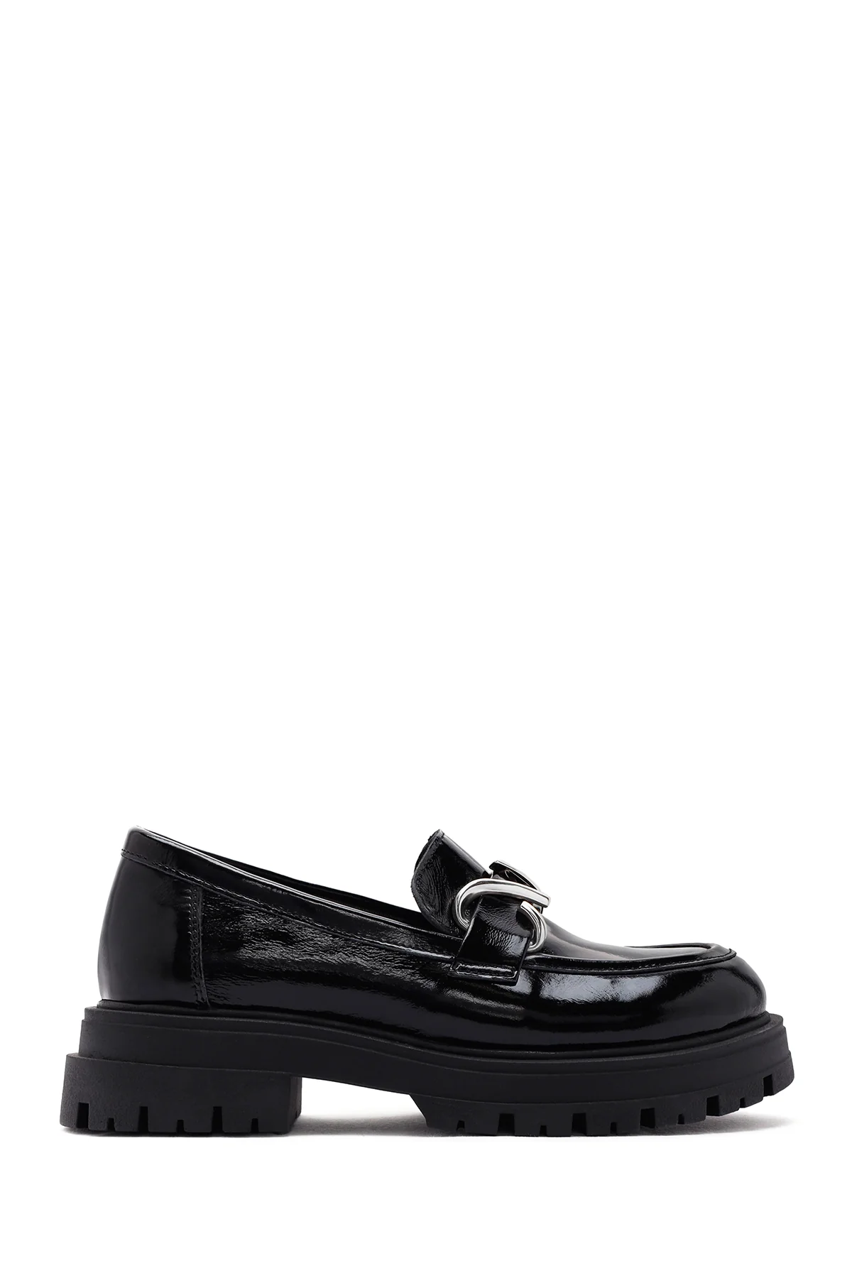 Kadın Siyah Rugan Deri Maskülen Loafer
