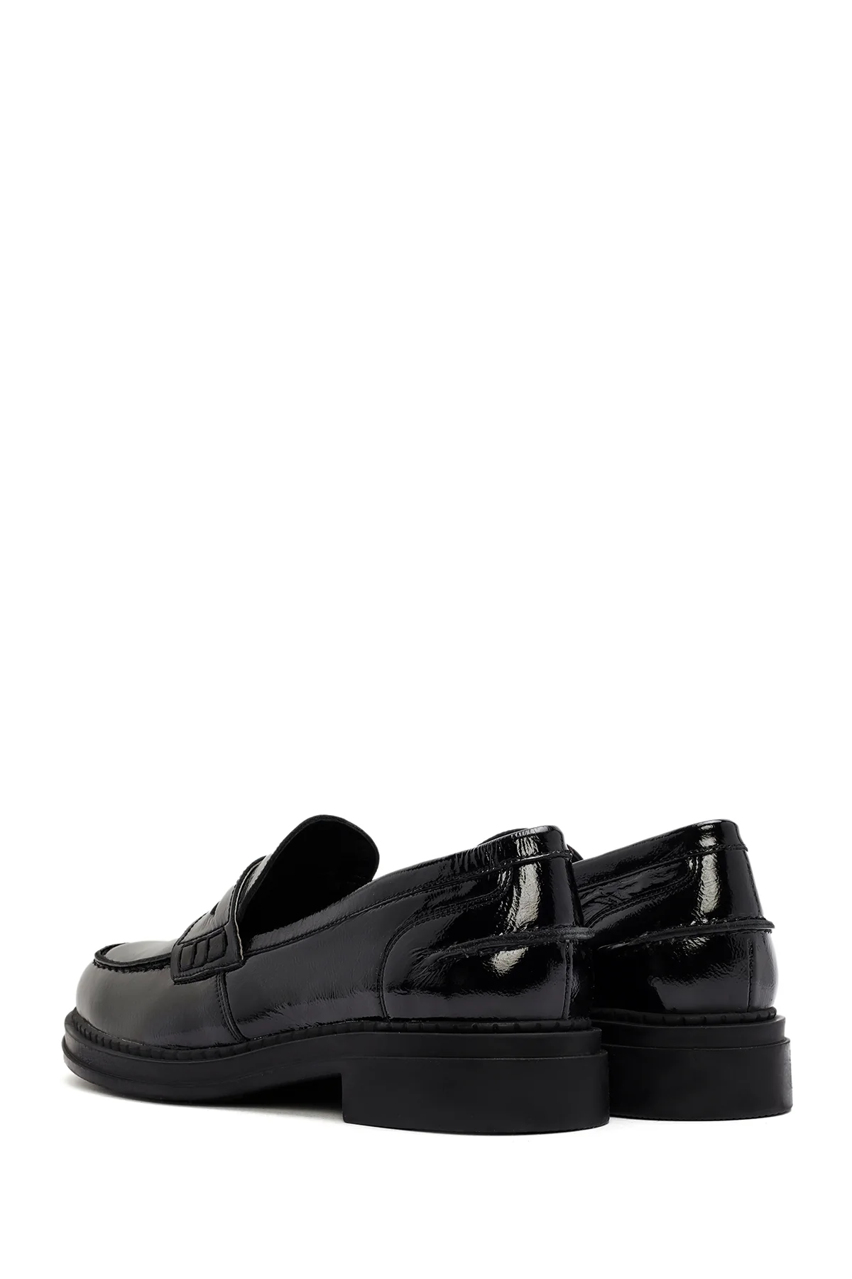 Kadın Siyah Rugan Deri Maskülen Loafer - Image 5